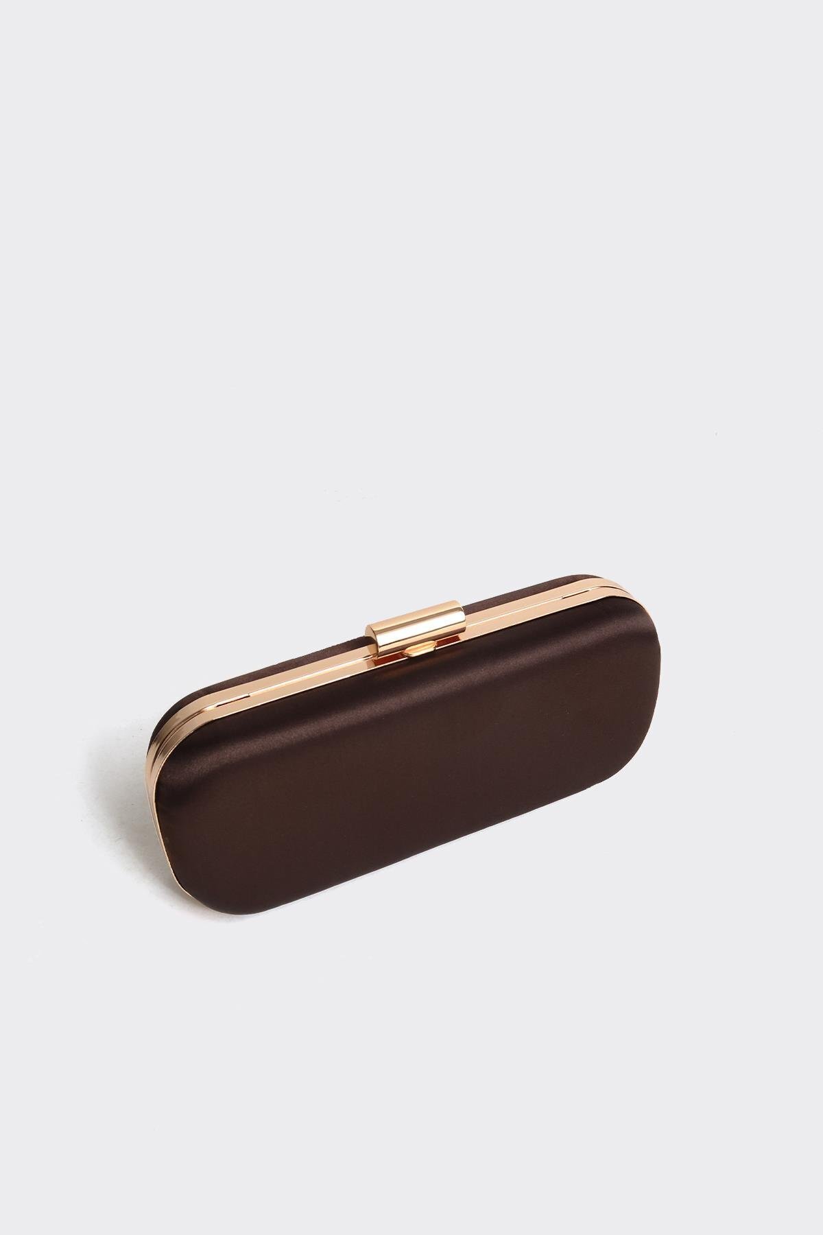 Atelier Nord Acı Kahve Saten Gold Kapaklı Zincir Askılı Clutch Abiye Çanta görsel 3