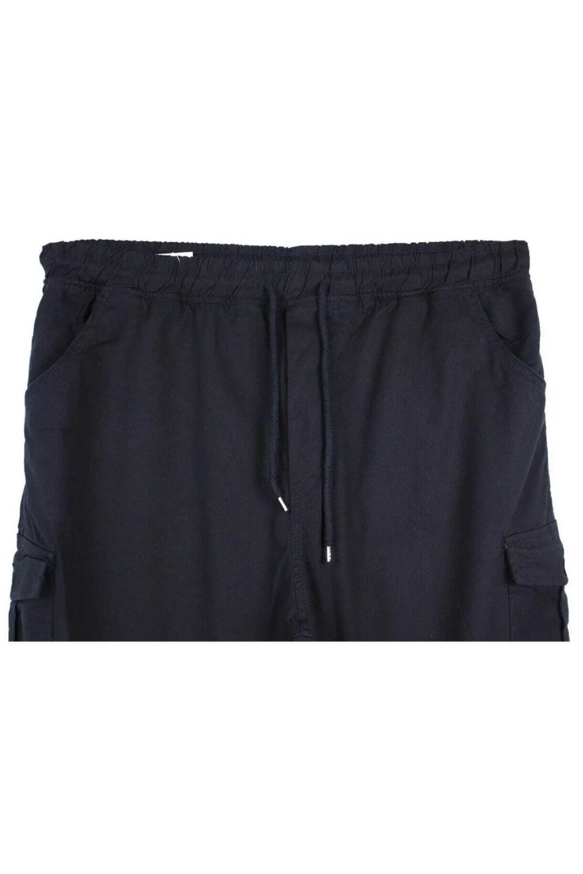 AKTEZ-EL Erkek Büyük Beden Gabardin Pantolon Siyah Kargo Cepli Jogger Beli Lastikli görsel 2