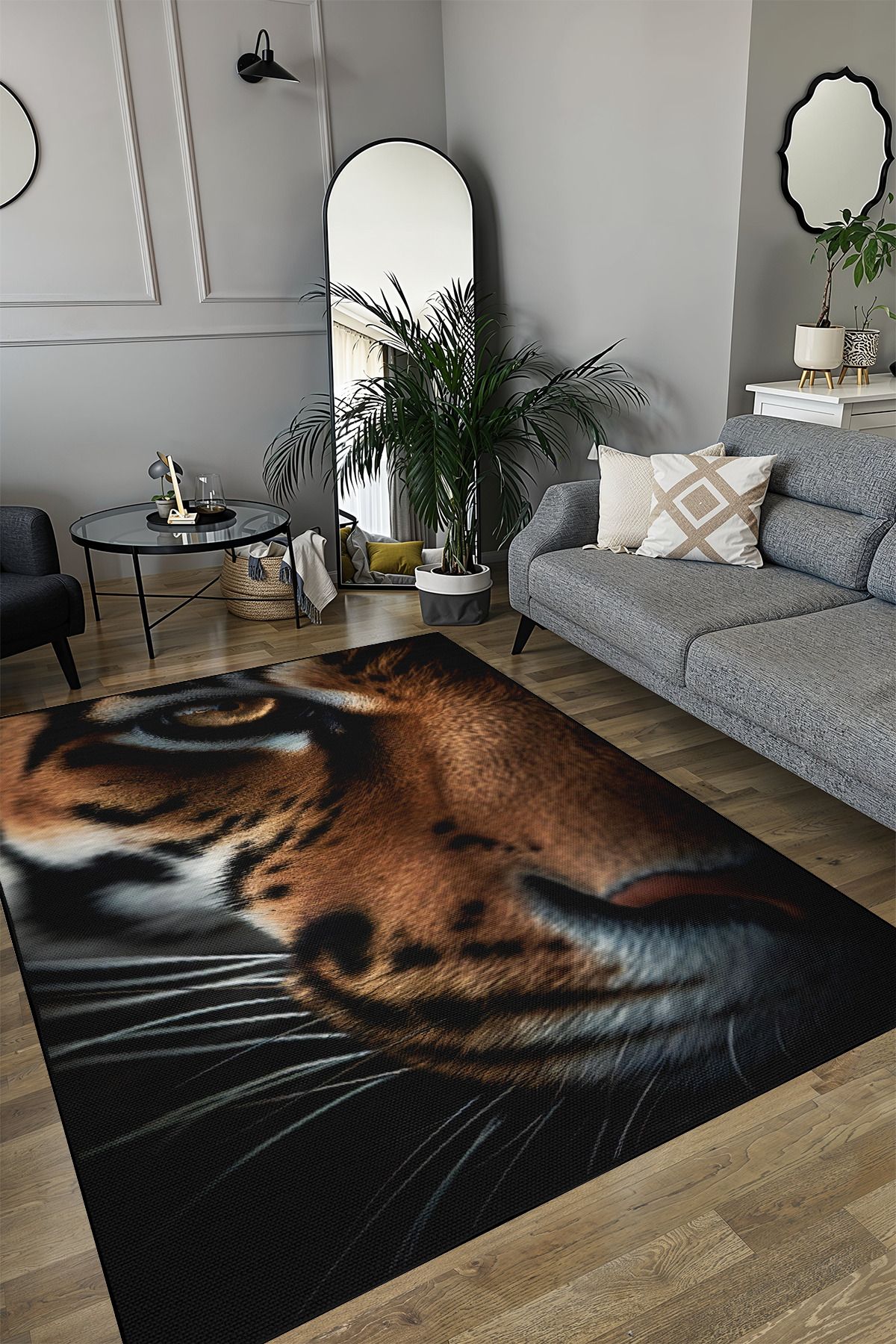 YTR HOME Dijital Baskı Yıkanabilir Kaymaz Taban Dekoratif Salon Mutfak Halısı Yolluk