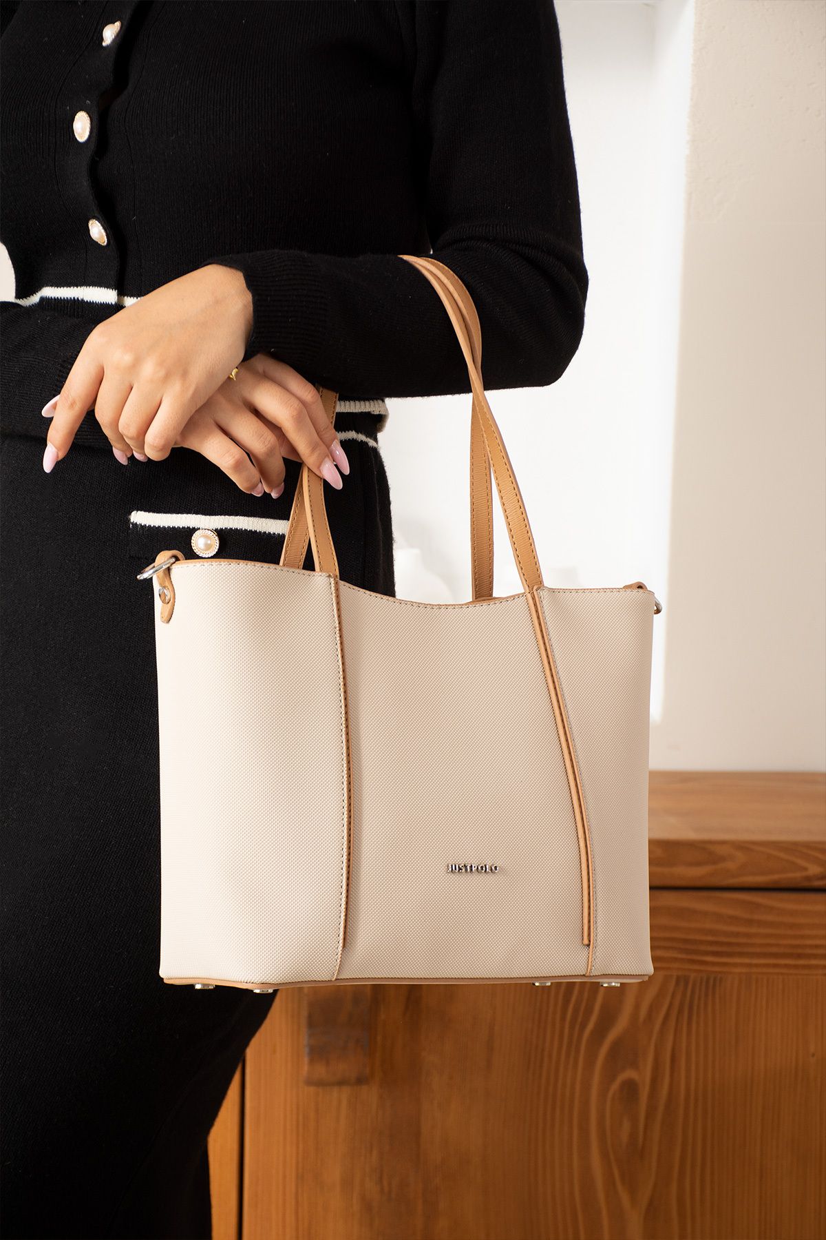 Just Polo Yeni Sezon Günlük Kullanıma Uygun Orijinal Kadın Omuz ve El Çantası 6046 krem camel