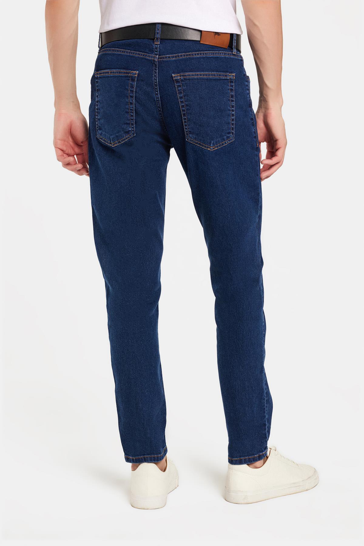 Tudors  Erkek Regular Fit Yıkamalı Taşlamalı Esnek Kot Düz Paça Tapered Lacivert Jean Pantolon - Görsel 5