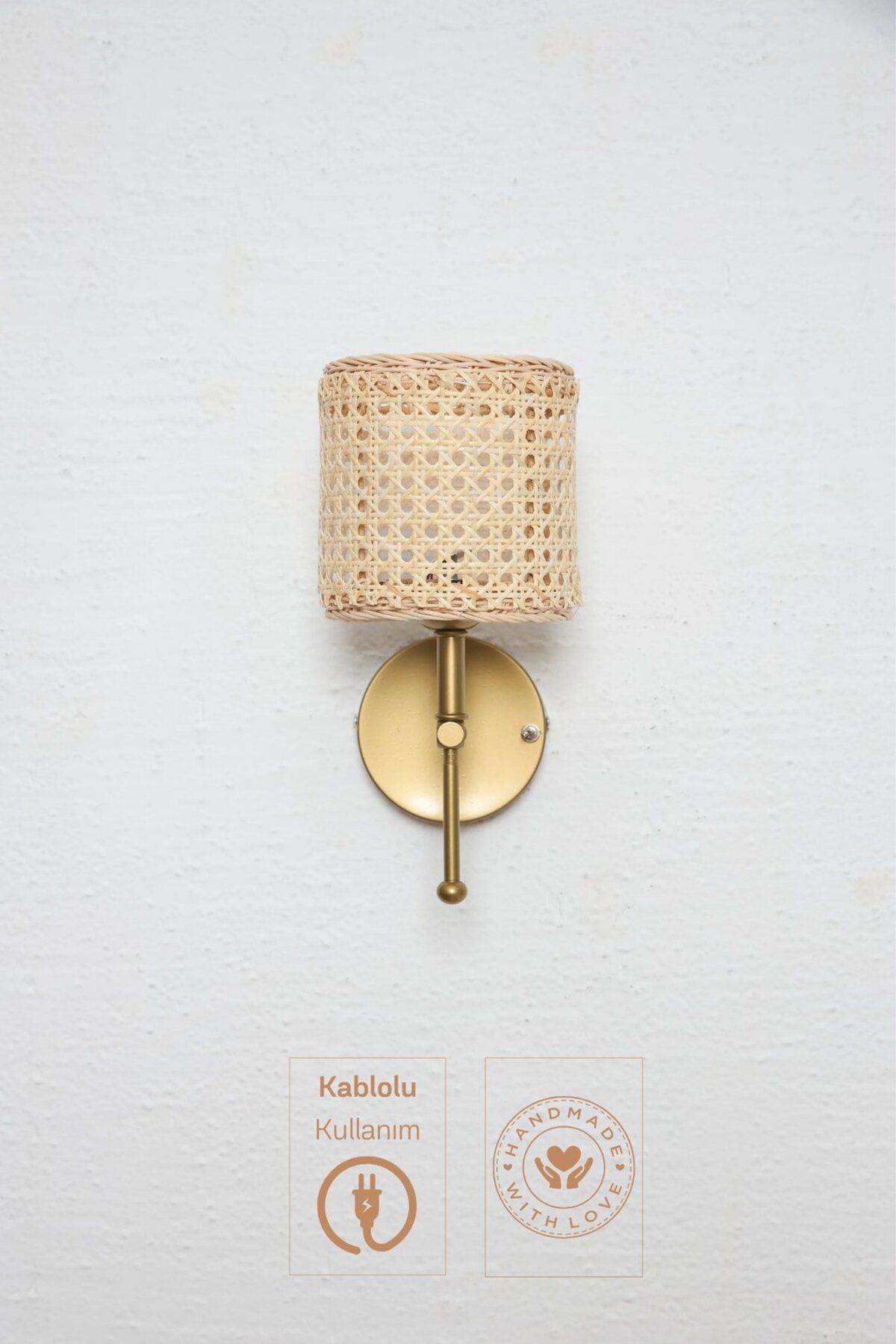 Maison Avf Hazeran & Rattan Yukarı Kablolu Duvar Aydınlatması Aplik - Alt Eskitme Gold