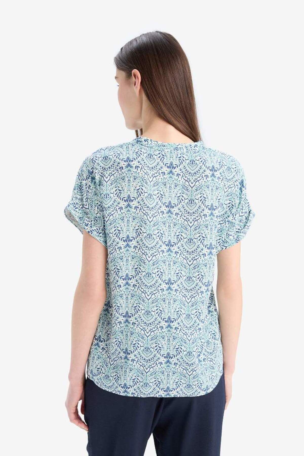DeFacto-New Season Regular Fit Apache Collar Patterned Short Sleeve Shirt 6