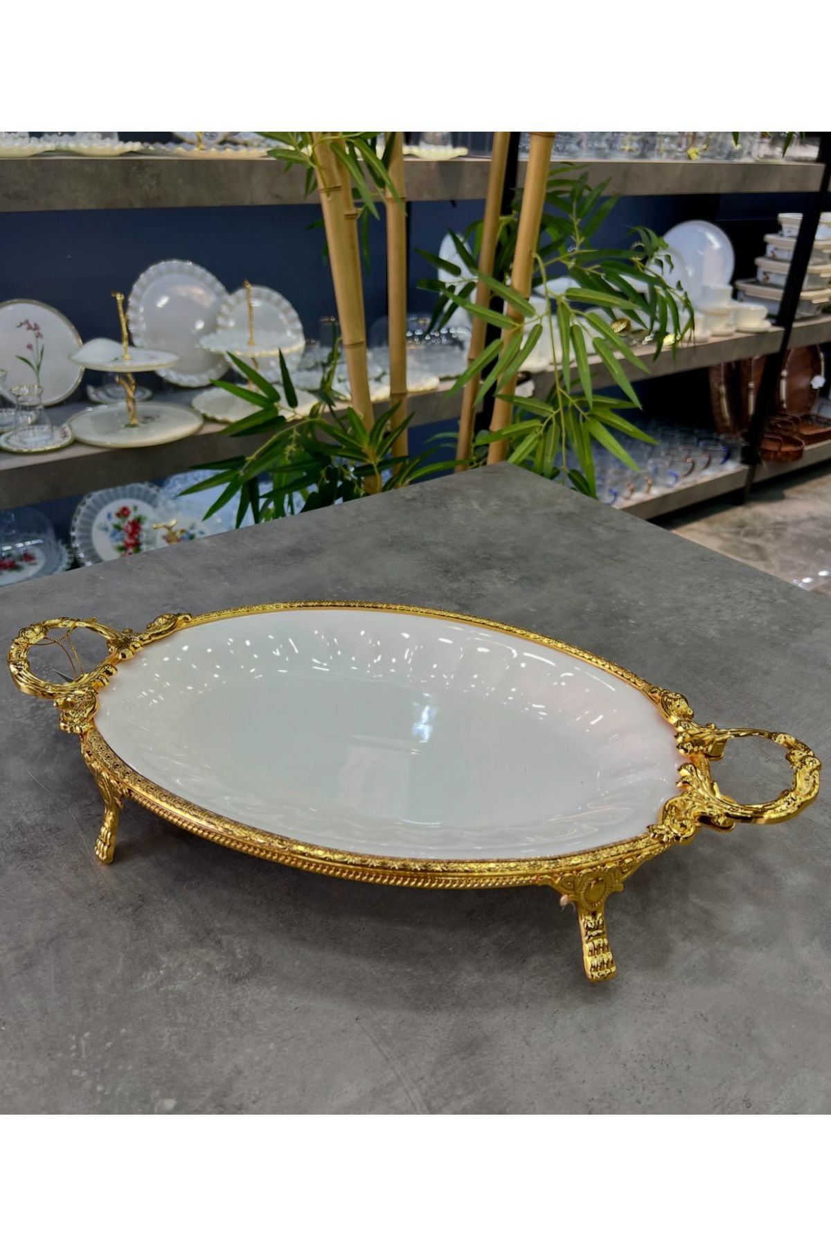 city gold Royking Ayaklı Pirinç Sunum Tabağı