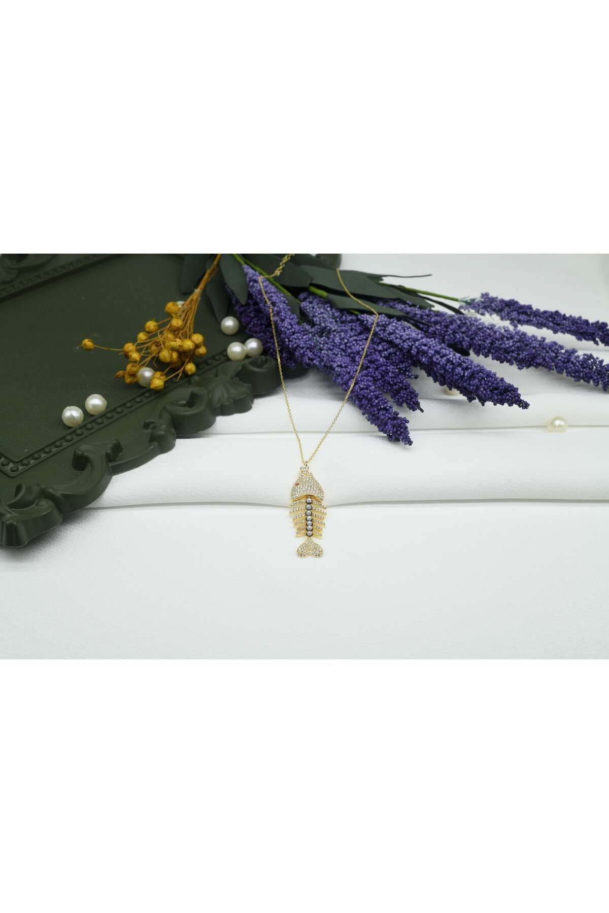 Ocean Silver & Jewelry Zirkon Taşlı Kılçık Balık Gümüş Kolye