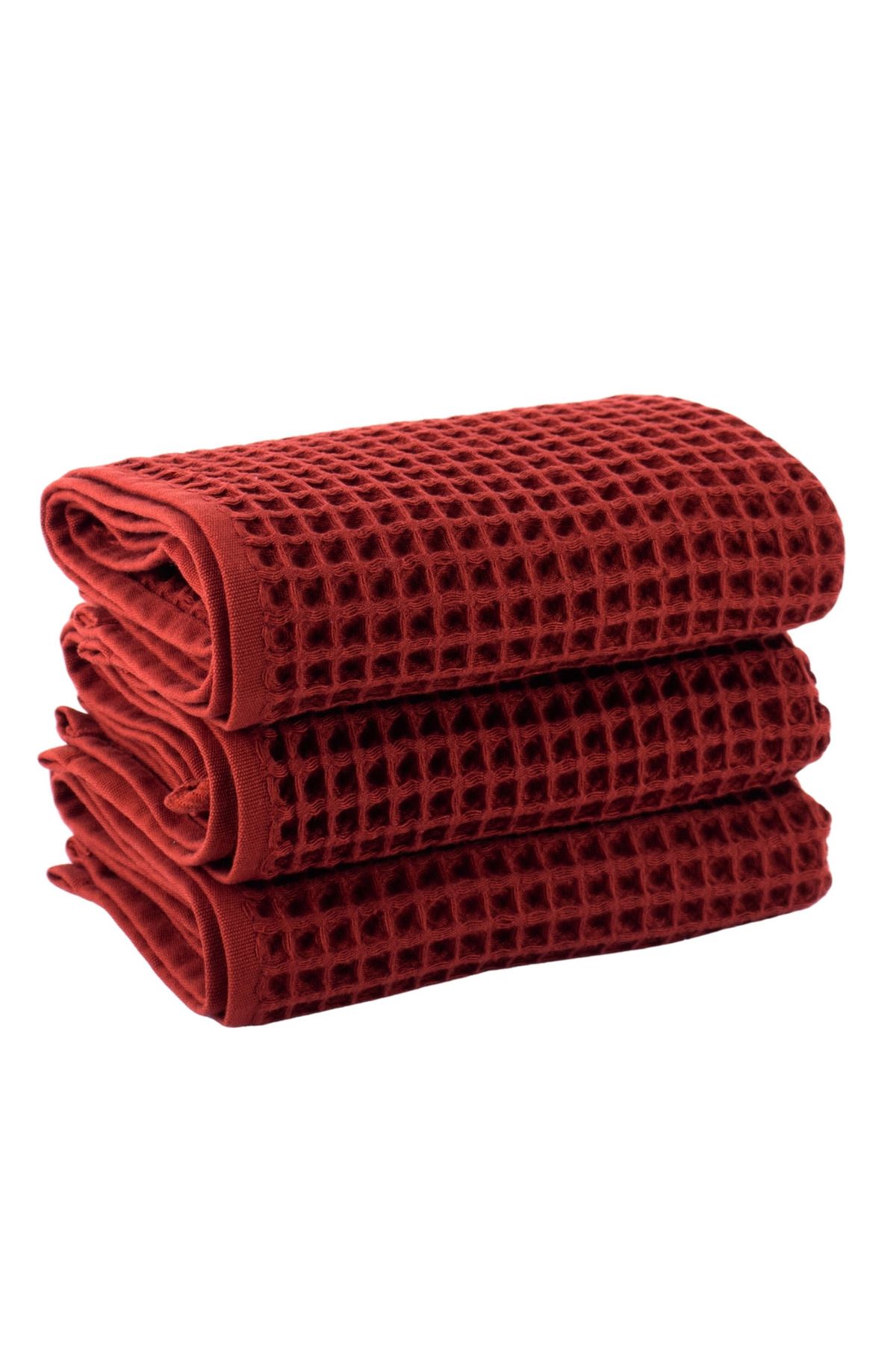 Püskül Tekstil Lüks El Havlusu 3'lü Set, Waffle Dokuma, 100% Pamuk Yüksek Kalite Çabuk Kuruyan El Havluları