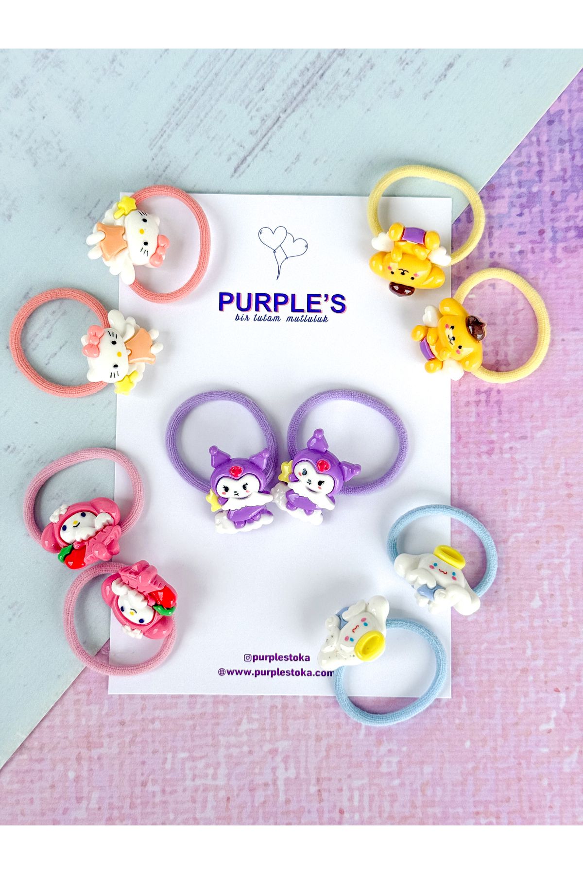 PURPLE'S BİR TUTAM MUTLULUK Çizgi Film Figürlü Mini LastiK Toka Çocuk Bebek Okul Tokası 5 Çift