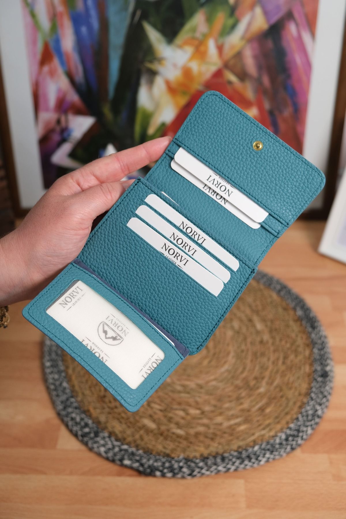 Norvi Leather Çok Bölmeli Hakiki Deri Kartlık Cüzdan Mavi