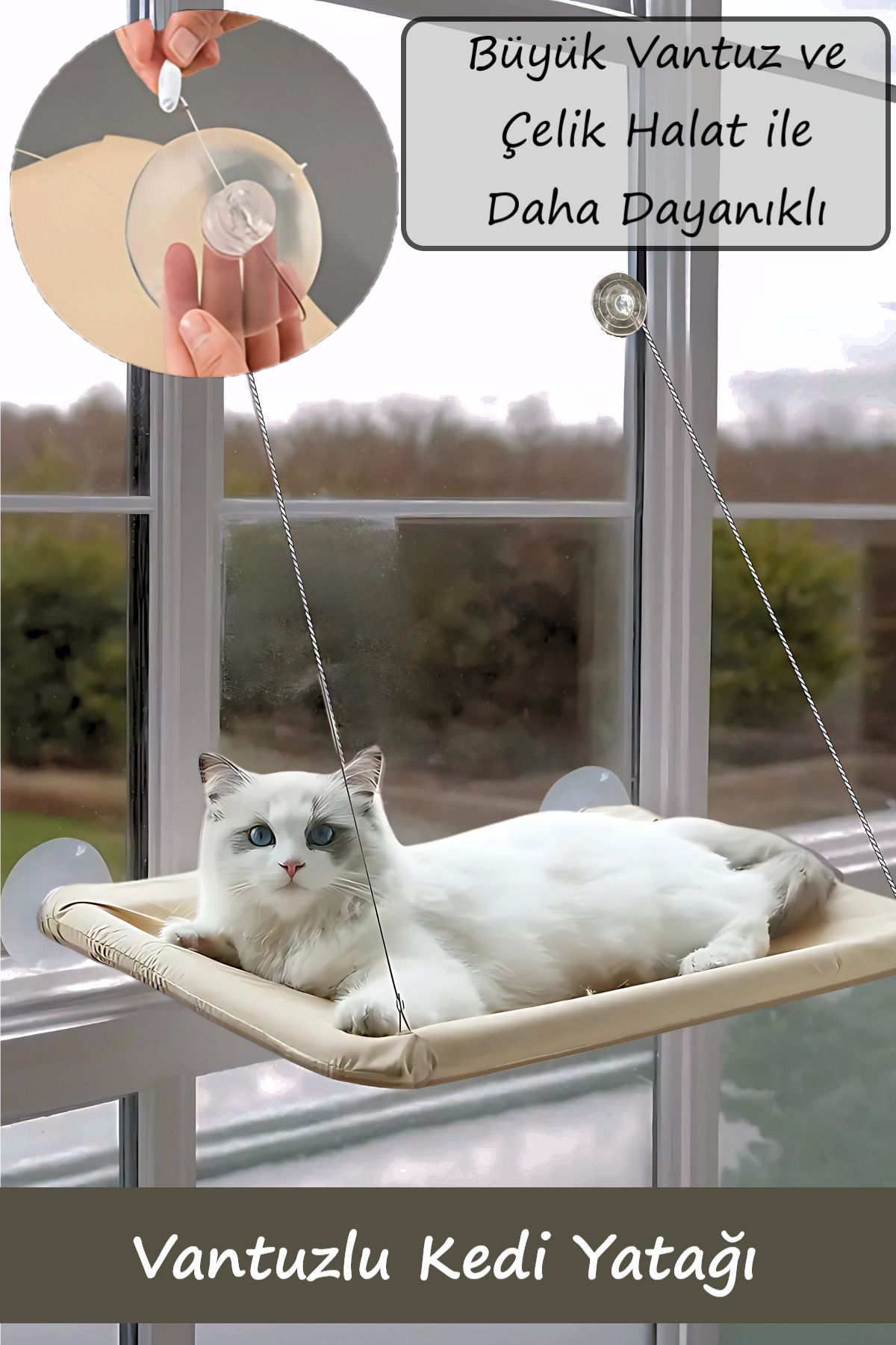 Duffa Vantuzlu Kedi Yatağı Cama Asılabilen Kedi Yatağı Minderi Kedi Hamağı Vantuzlu Kedi Minderi Dayanıklı