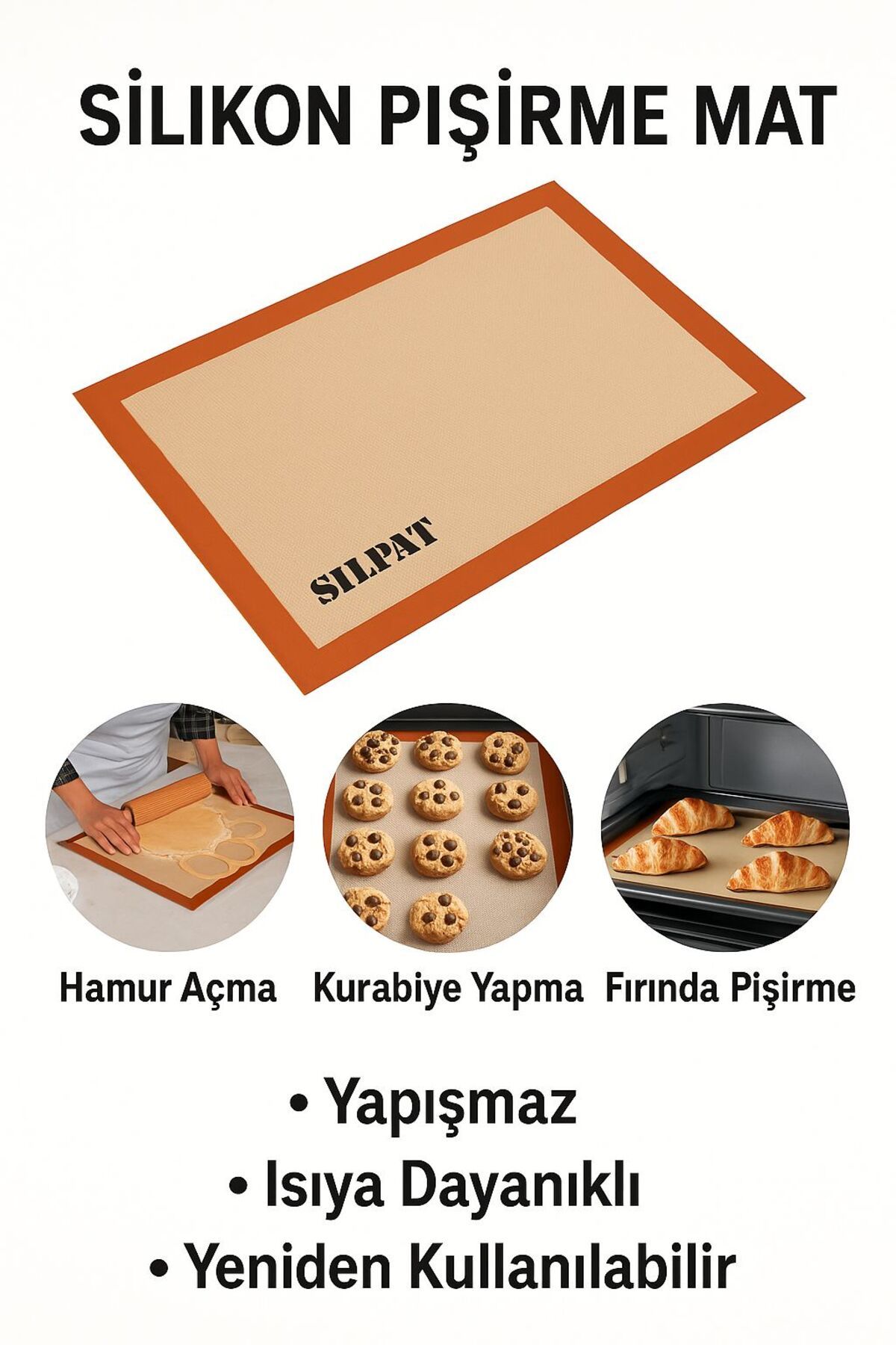 Kelepir Fırsatlar Yapışmaz Silikon Pişirme Matı – Hamur Açma, Kurabiye ve Fırın İçin