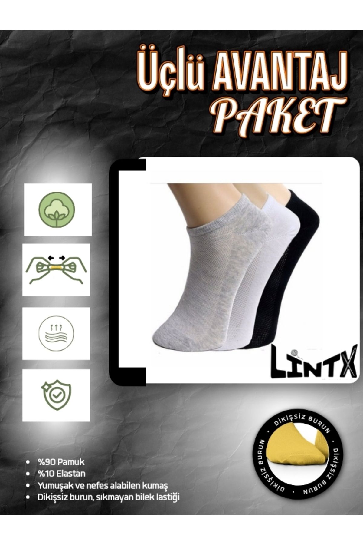 LİNTX Üçlü Paket Kısa Çorap