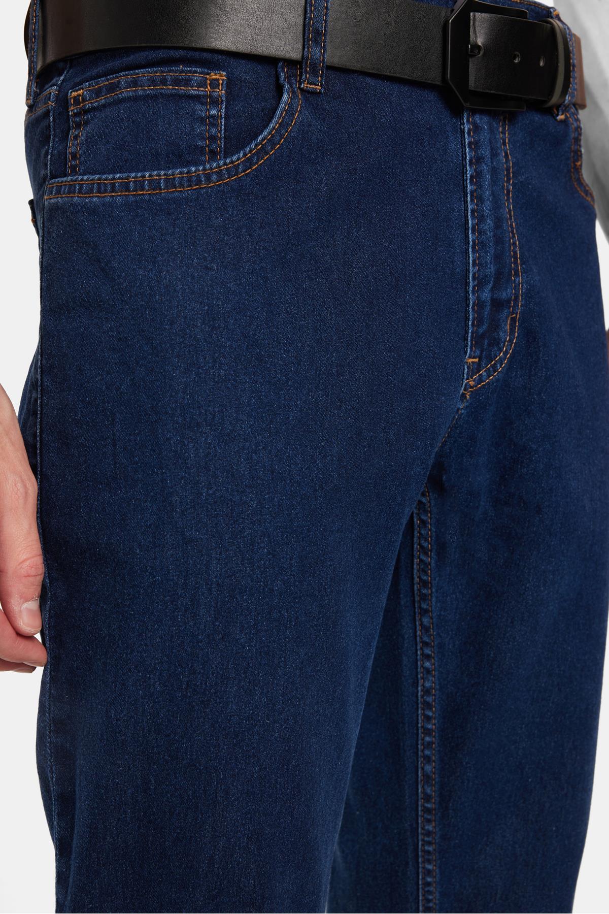 Tudors  Erkek Regular Fit Yıkamalı Taşlamalı Esnek Kot Düz Paça Tapered Lacivert Jean Pantolon - Görsel 2