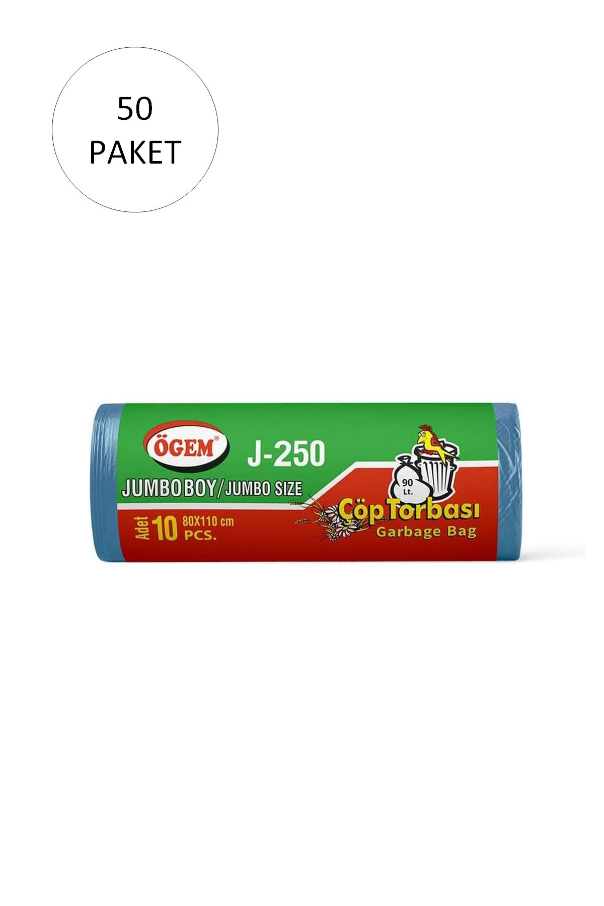 Serero J-250 Jumbo Boy Çöp Torbası 80 x 110 cm 10 Lu Rulo x 50 Paket = 500 Adet (Mavi)