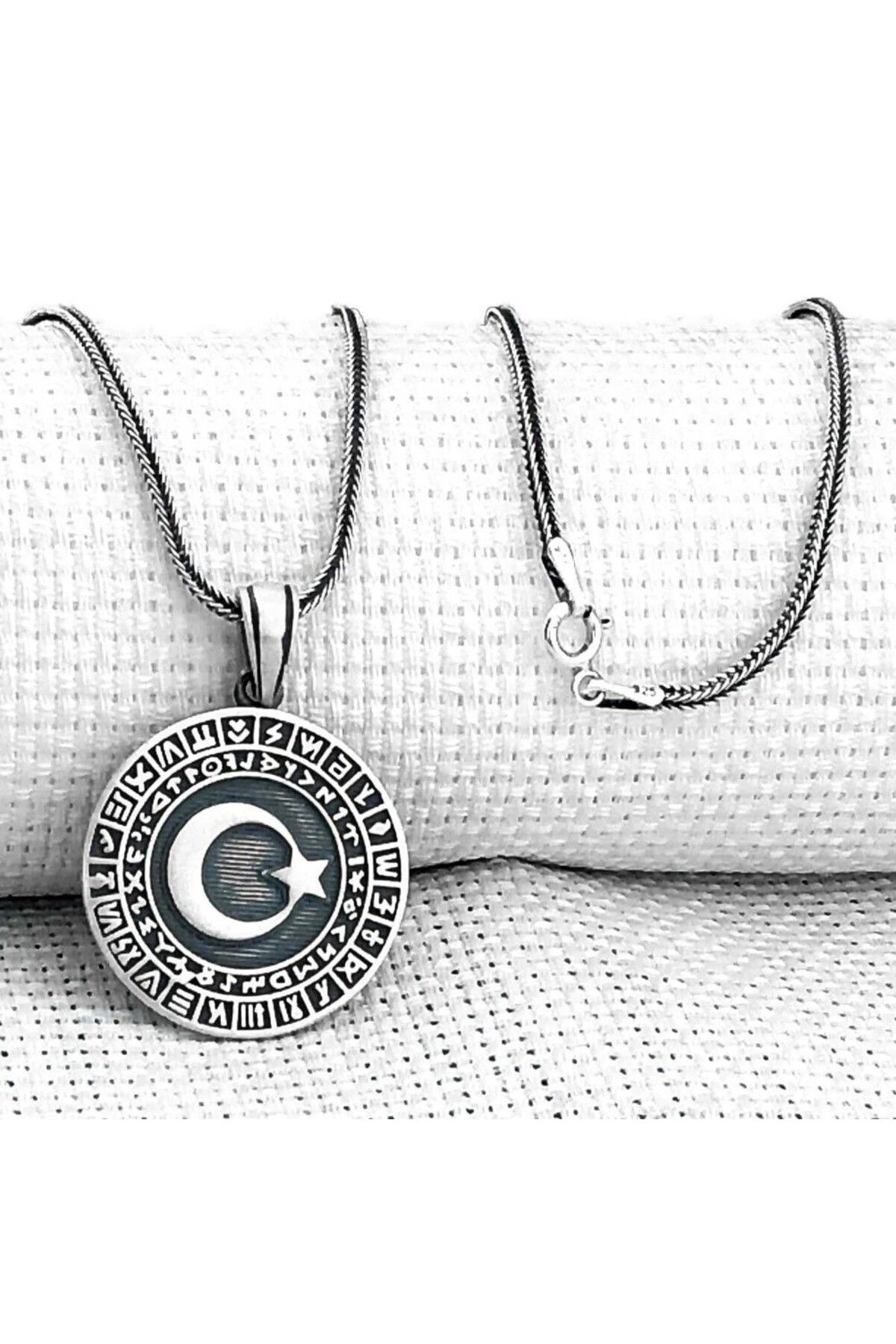shop Göktürk Alfabesi Yazılı Ay Yıldız 925 Ayar Gümüş Erkek Kolye