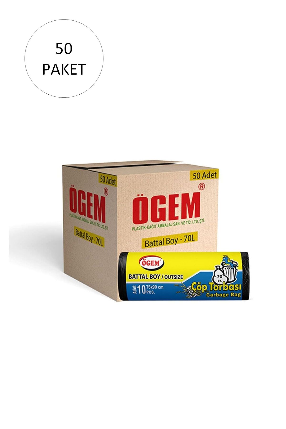 Serero Battal Boy Çöp Torbası 75 x 90 cm 10 Lu Rulo x 50 Paket = 500 Adet (Siyah)