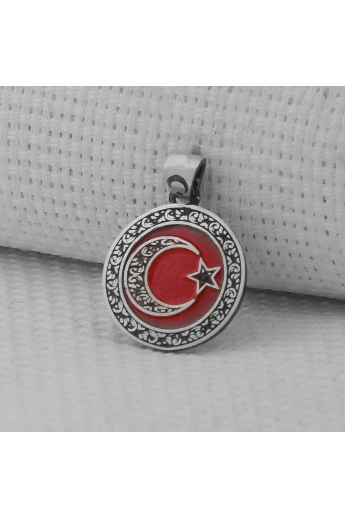 shop Gravur İşlemeli Ay Yıldız Kucuk Boy 925 Ayar Gümüş Erkek Kolye Ucu
