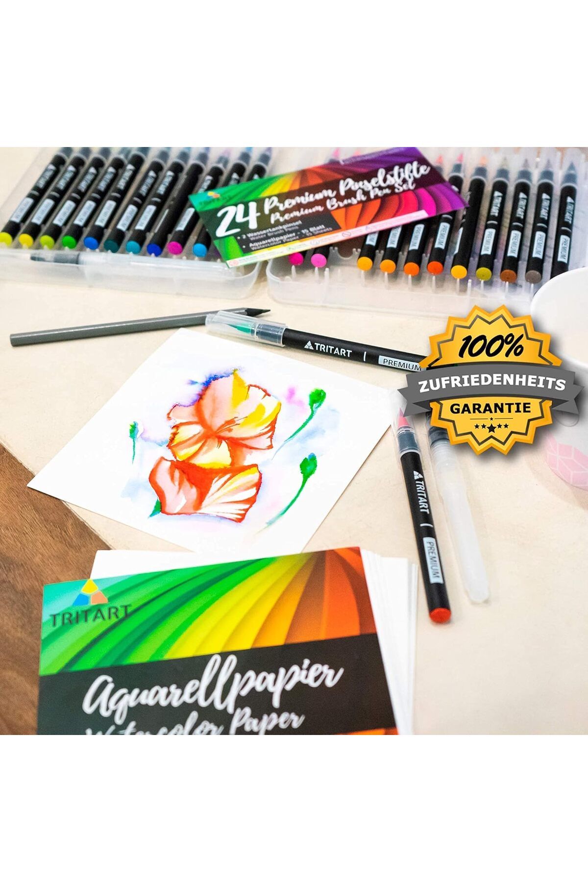 Tritart-Set of 24 markers, Brush tip, Calligraphic, 2 Brushes with water reservoir, 15 sheets, Multicolor 6