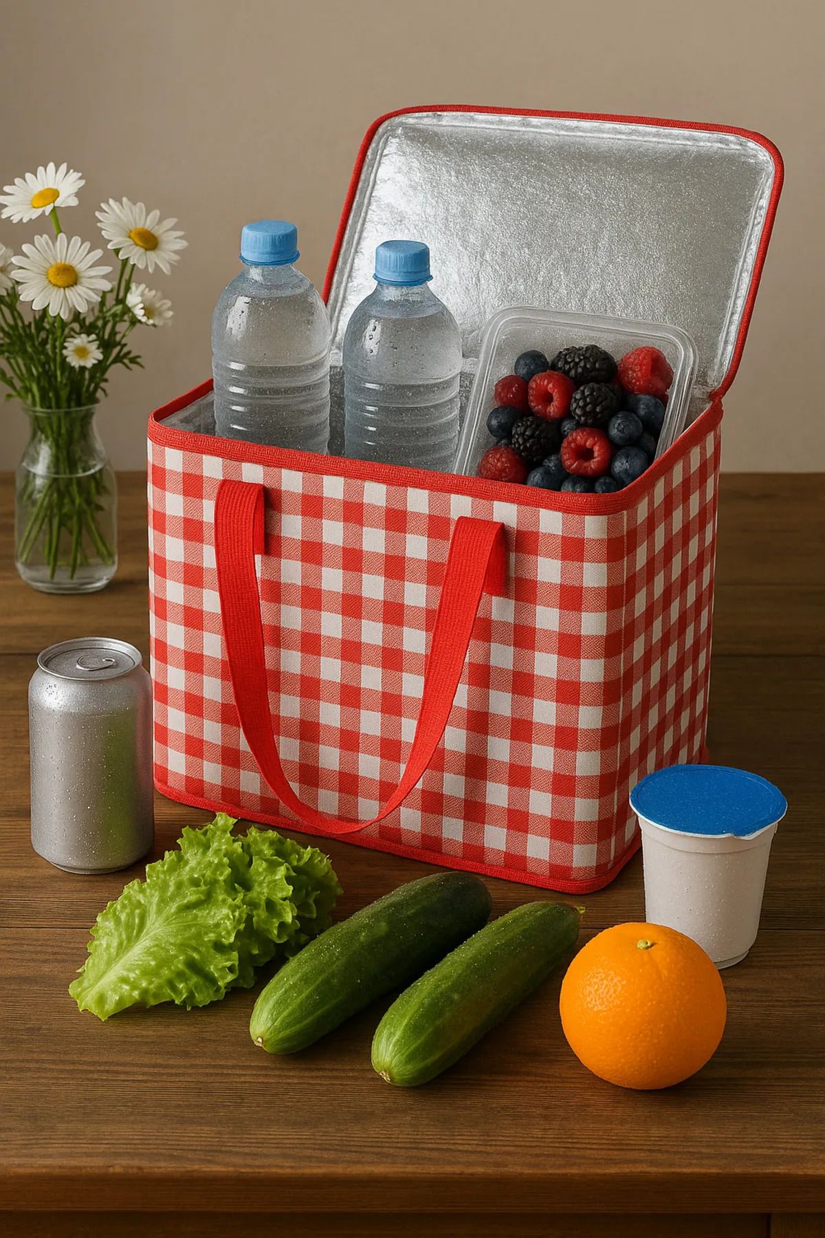 by ballı biocotton Termal Kamp Piknik Çantası Ekose Desen Ergonomik Tasarım 35x20