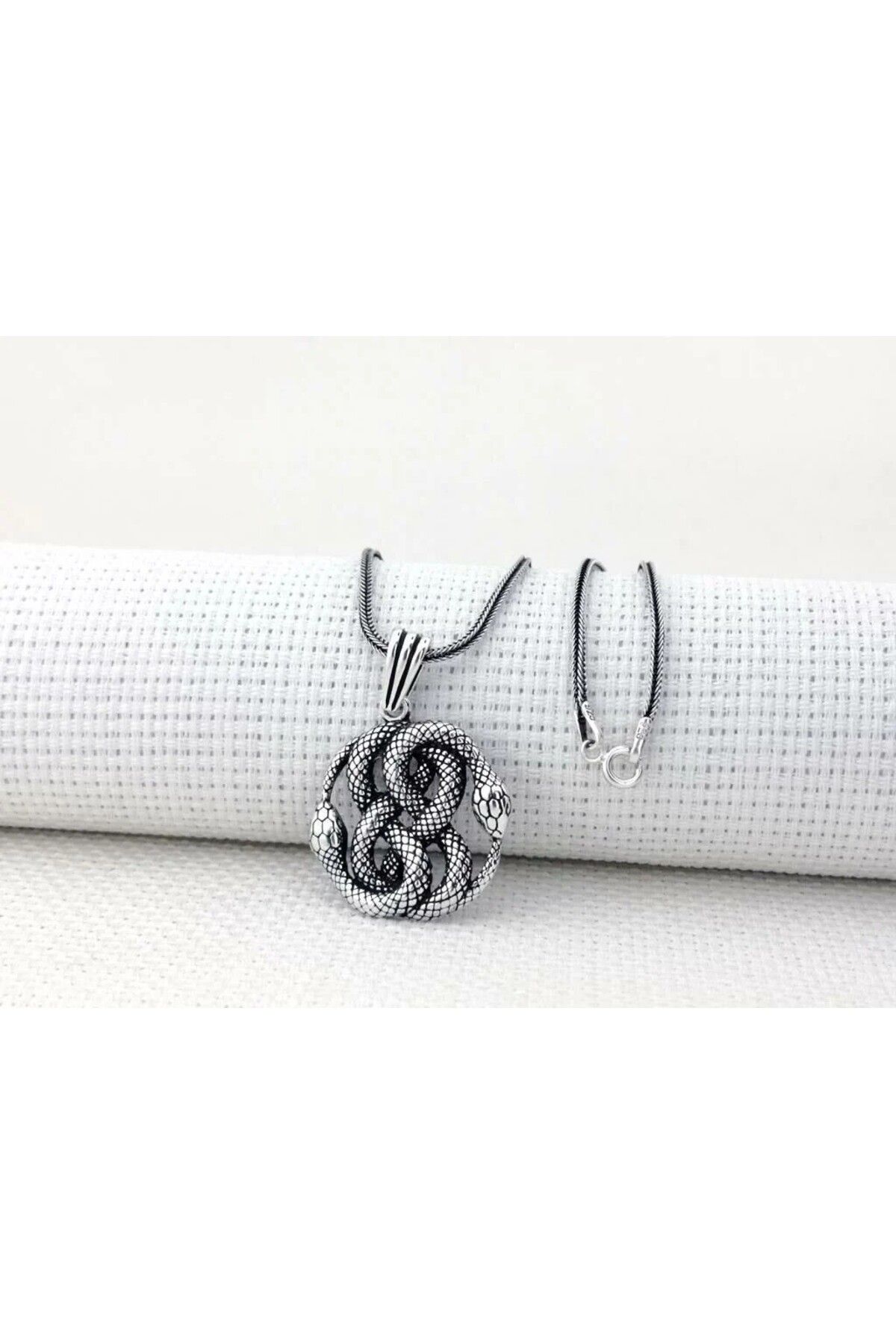 shop Çift Yılan 925 Ayar Gümüş Erkek Kolye