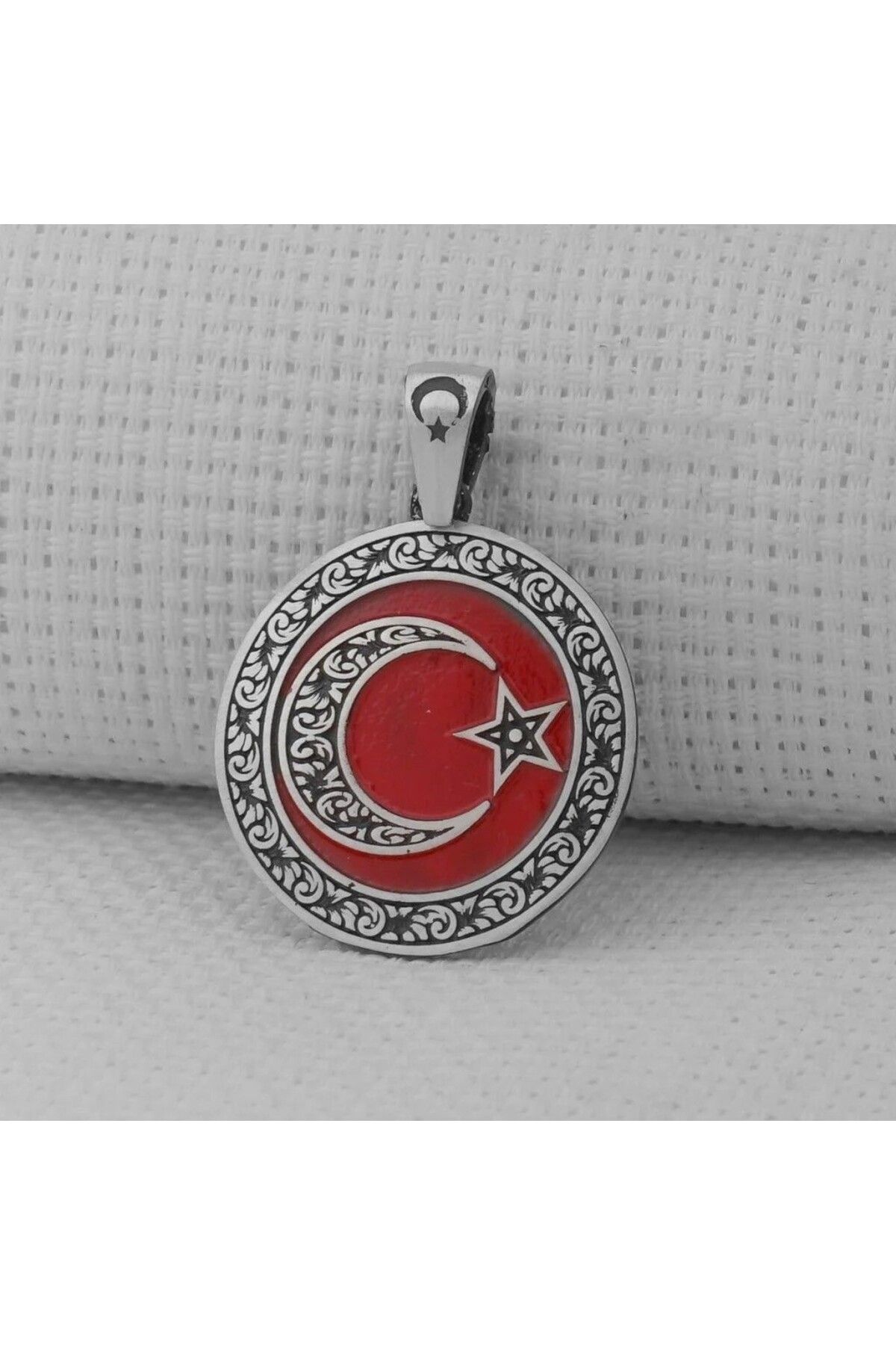shop Gravur İşlemeli Ay Yıldız 925 Ayar Gümüş Erkek Kolye Ucu