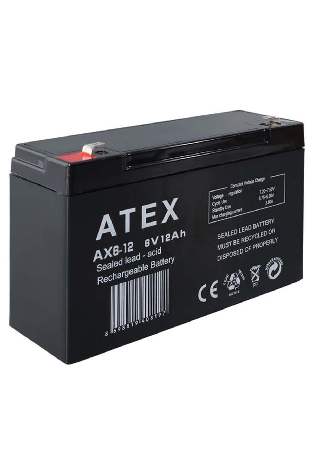 TimeStart Atex AX6-12 6 Volt - 12 Amper Kuru Akülü Oyuncak Araba Aküsü Bakımsız (150 X 50 X 94 MM)