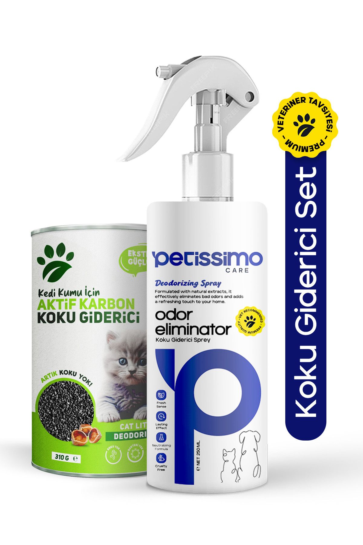 Petissimo Care Ultra Güçlü Kedi Kumu Koku Giderici Set - Aktif Karbon ve Koku Giderici Sprey