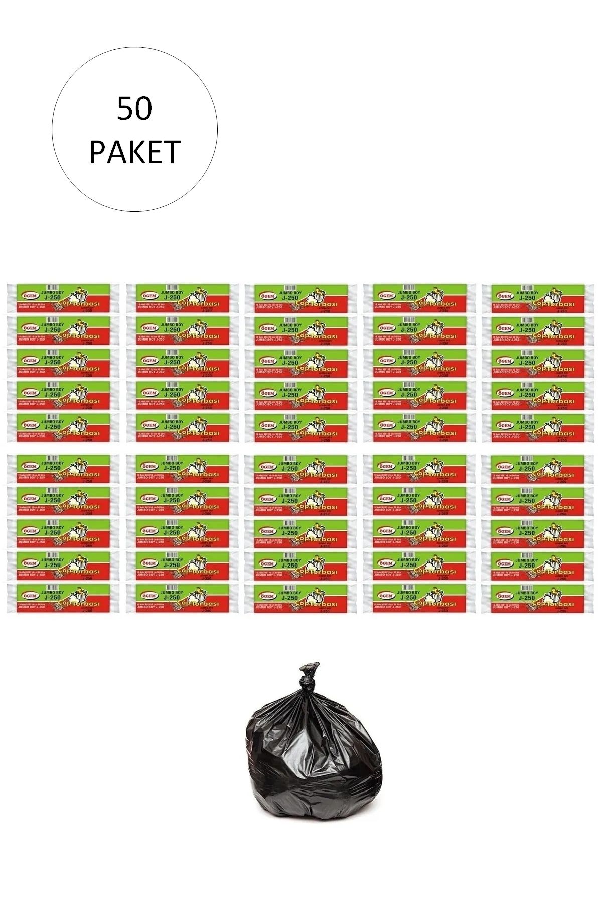 Serero J-250 Jumbo Boy Çöp Torbası 80 x 110 cm 10 Lu Rulo x 50 Paket = 500 Adet (Siyah)