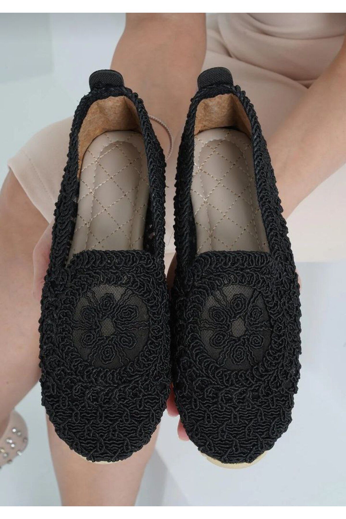 Butik Rahatlı ve hava alabilen Kadın Örme Babet Ayakkabı Anne Ayakkabı Günlük Ayakkabı Dantel Babet