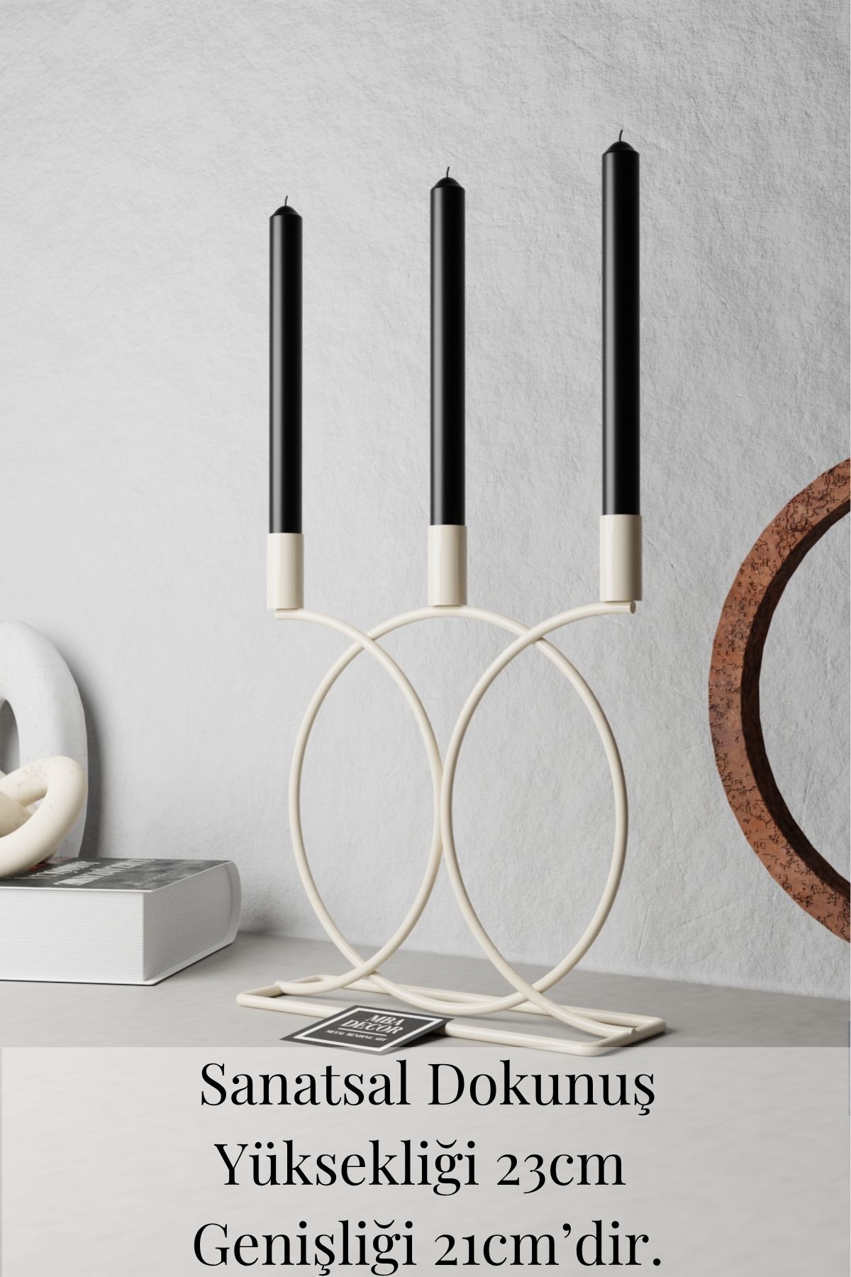 mba decor metal bending art İskandinav Tarz 3’lü Metal Şamdan Mumluk Krem Geometri, Modern Dekoratif Ev Aksesuarı Minimalist