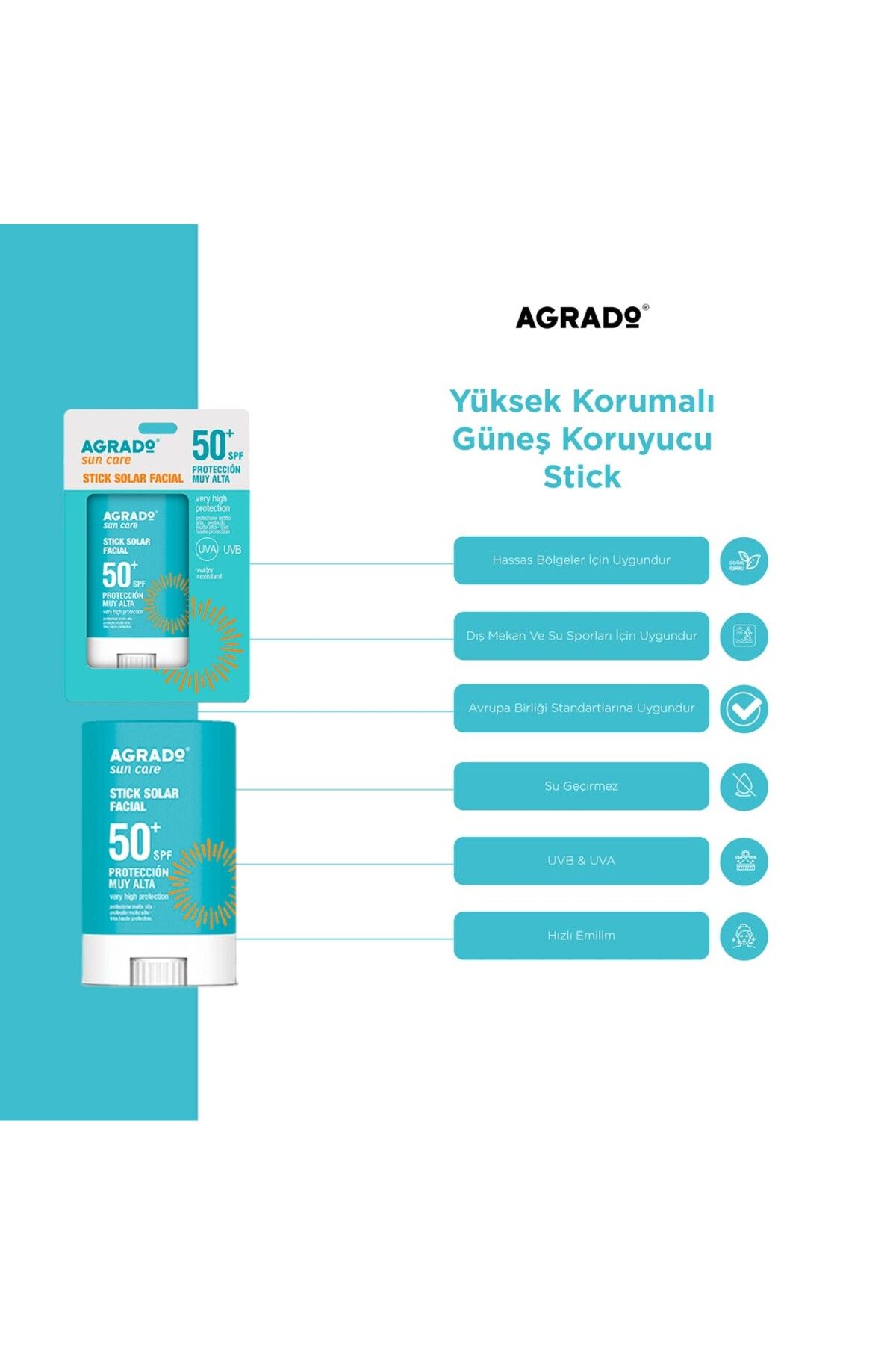 Agrado Yüz Ve Hassas Bölgeler İçin Yüksek Korumalı Güneş Koruyucu Stick (15ml)