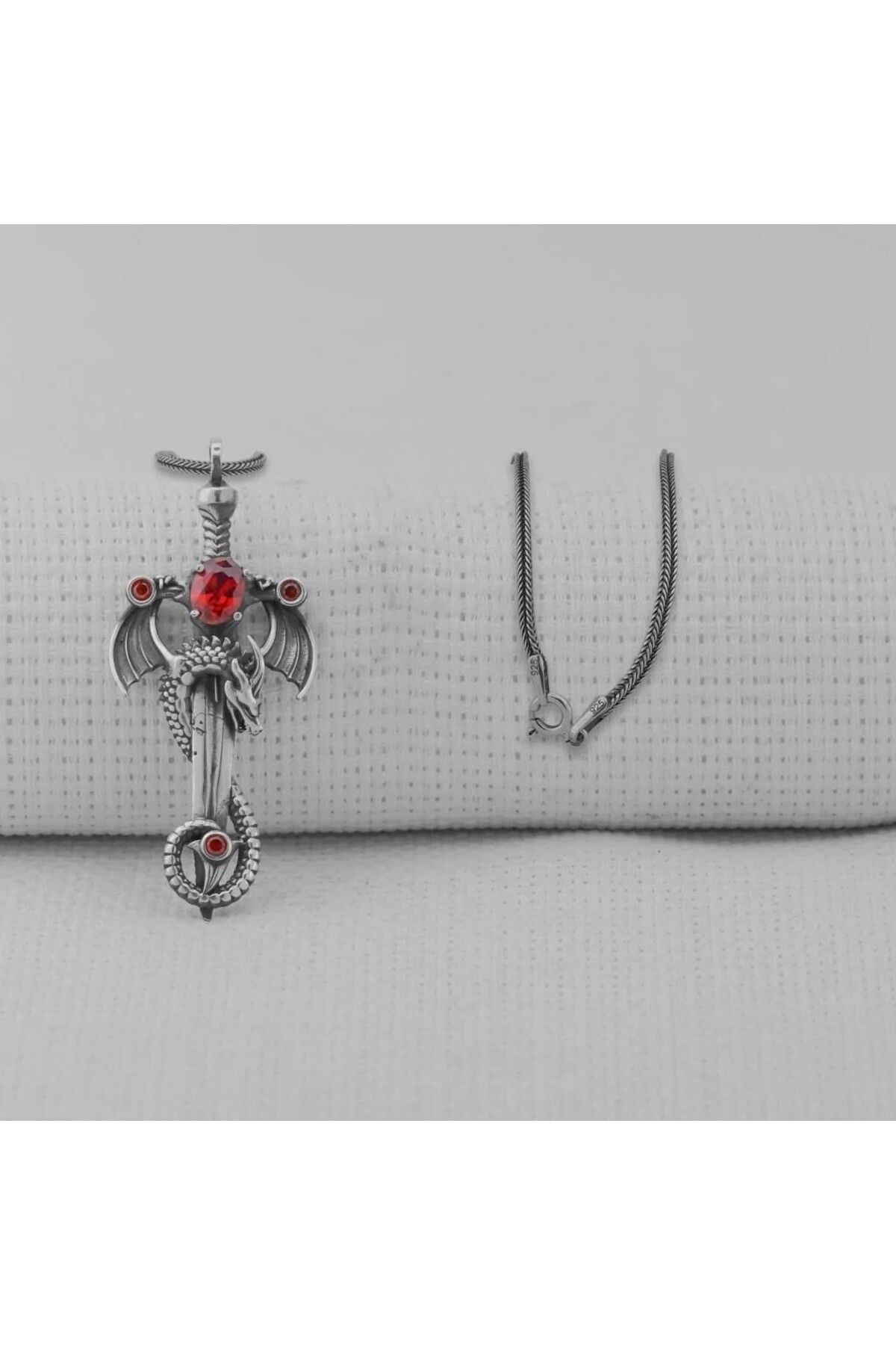 shop Ejderha Şovalye Model zirkon taşlı 925 Ayar Gümüş Erkek Kolye