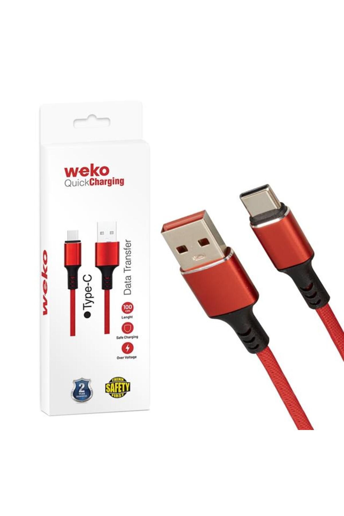TimeStart - WK-22024 USB To Eğitici pe-C Örgülü Kırmızı Telefon Şarj Kablosu