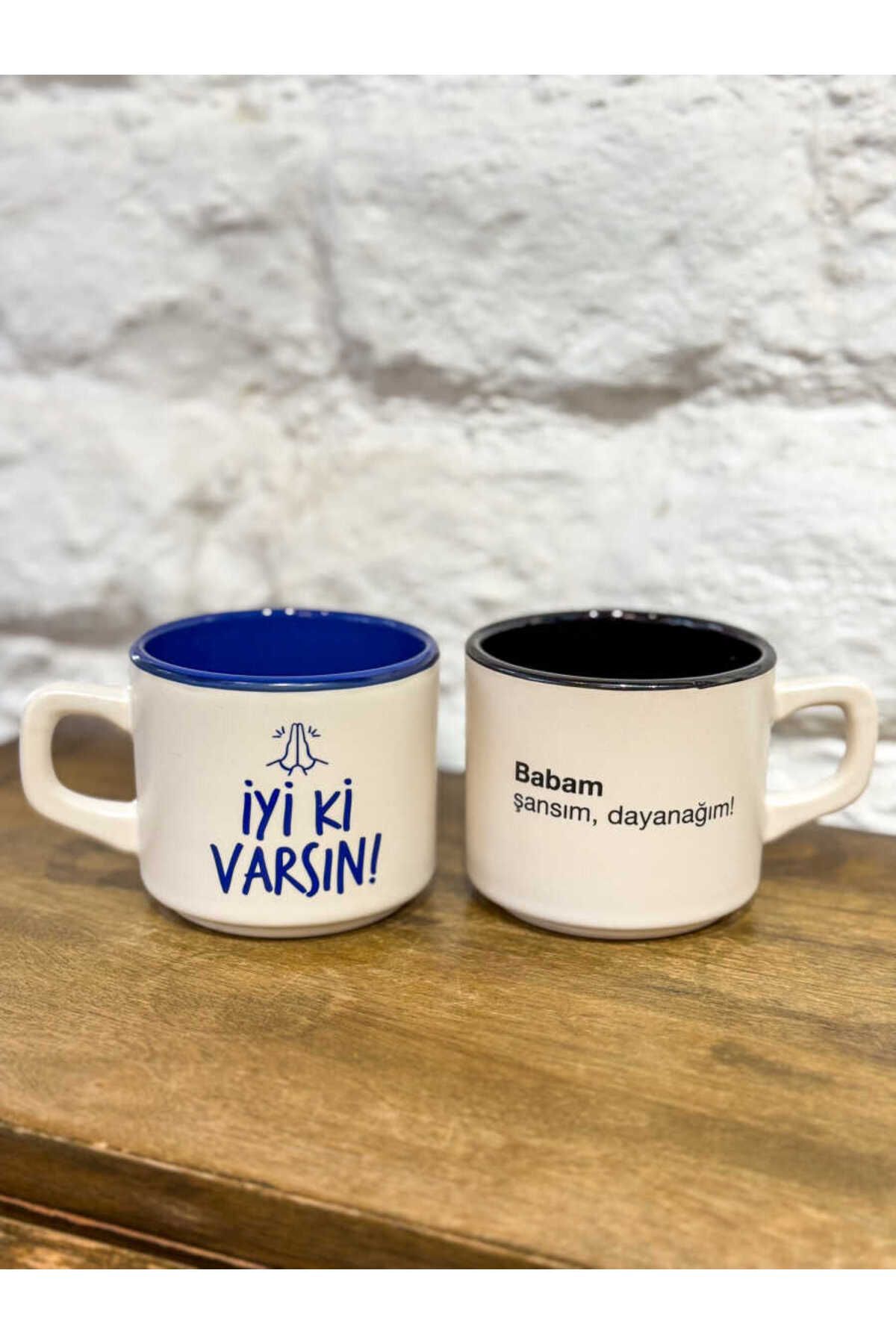Refikadan Babalar Günü Kupa Seti - İyi Ki Varsın & Babam Şansım Dayanağım - Seramik Kupa 153 ML