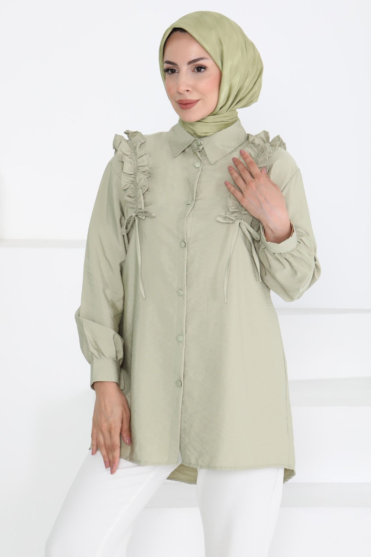 TOFİSA Fırfır Detaylı Tunik Haki - 27274