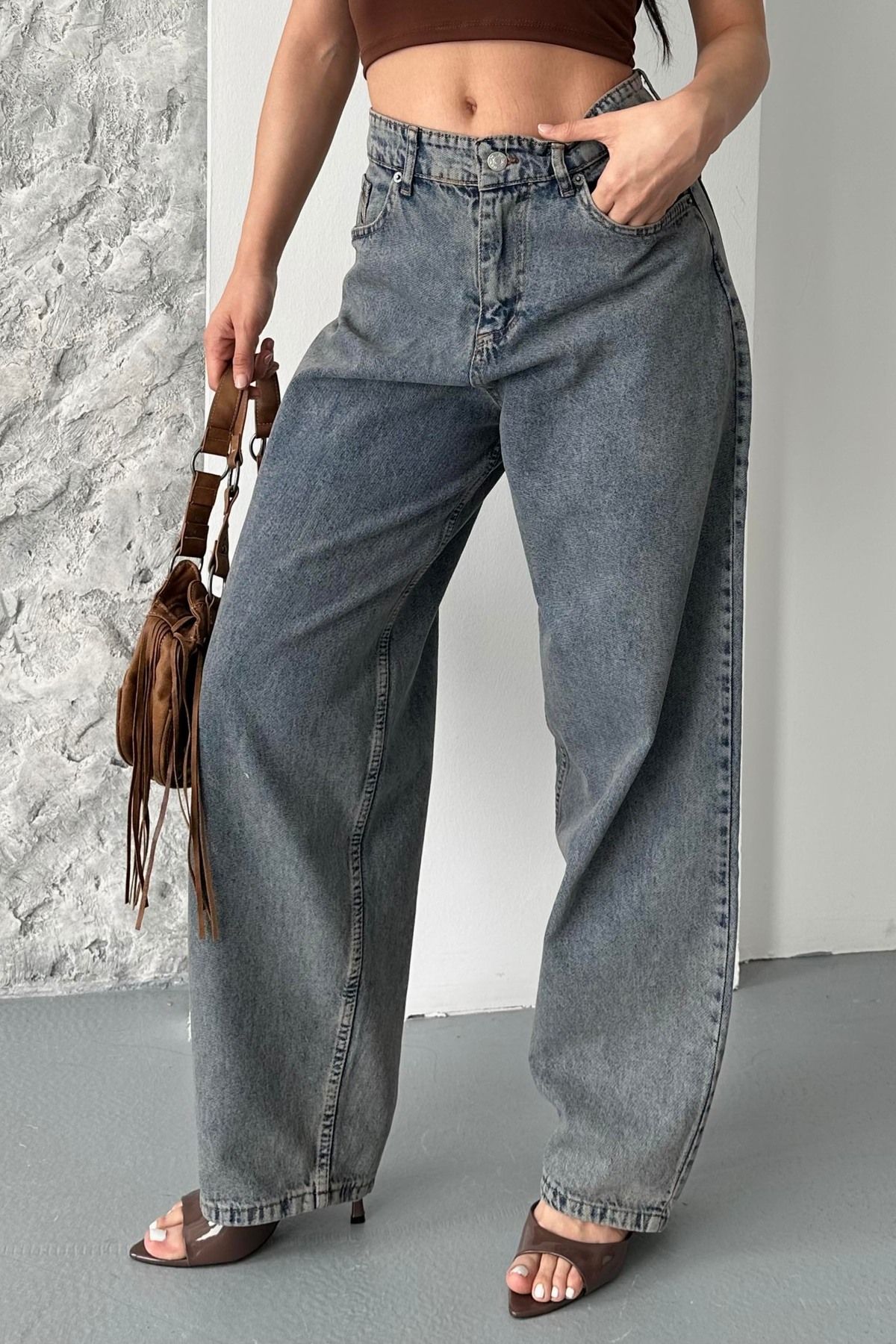 TOFİSA Kar Yıkamalı Baggy Kot Pantolon Kahve Tint Yikama - 27269