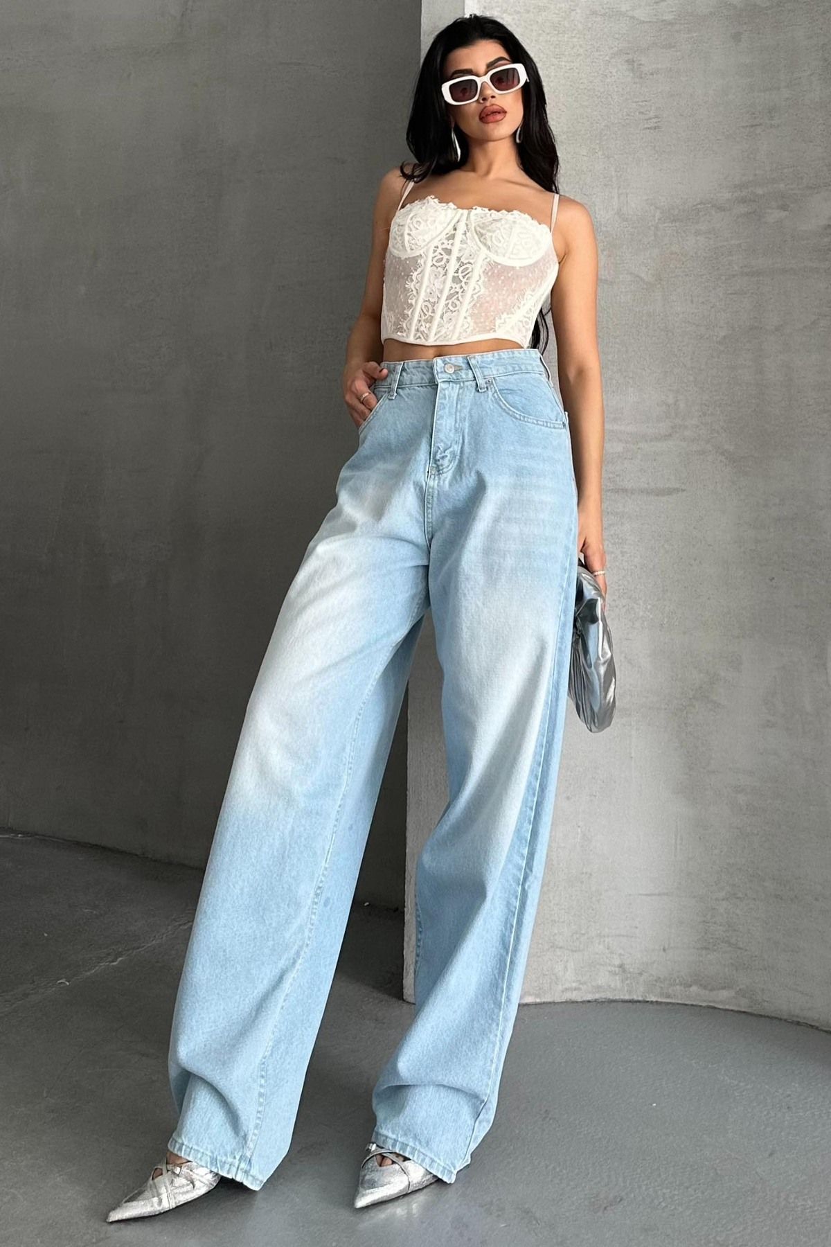 TOFİSA Taş Bıyık Baggy Kot Pantolon Buz Mavi - 27270