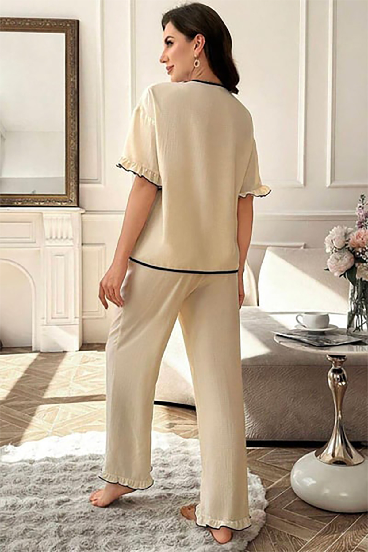 ELİTOL  Bürümcük Düğmeli Pijama Takım - Görsel 6