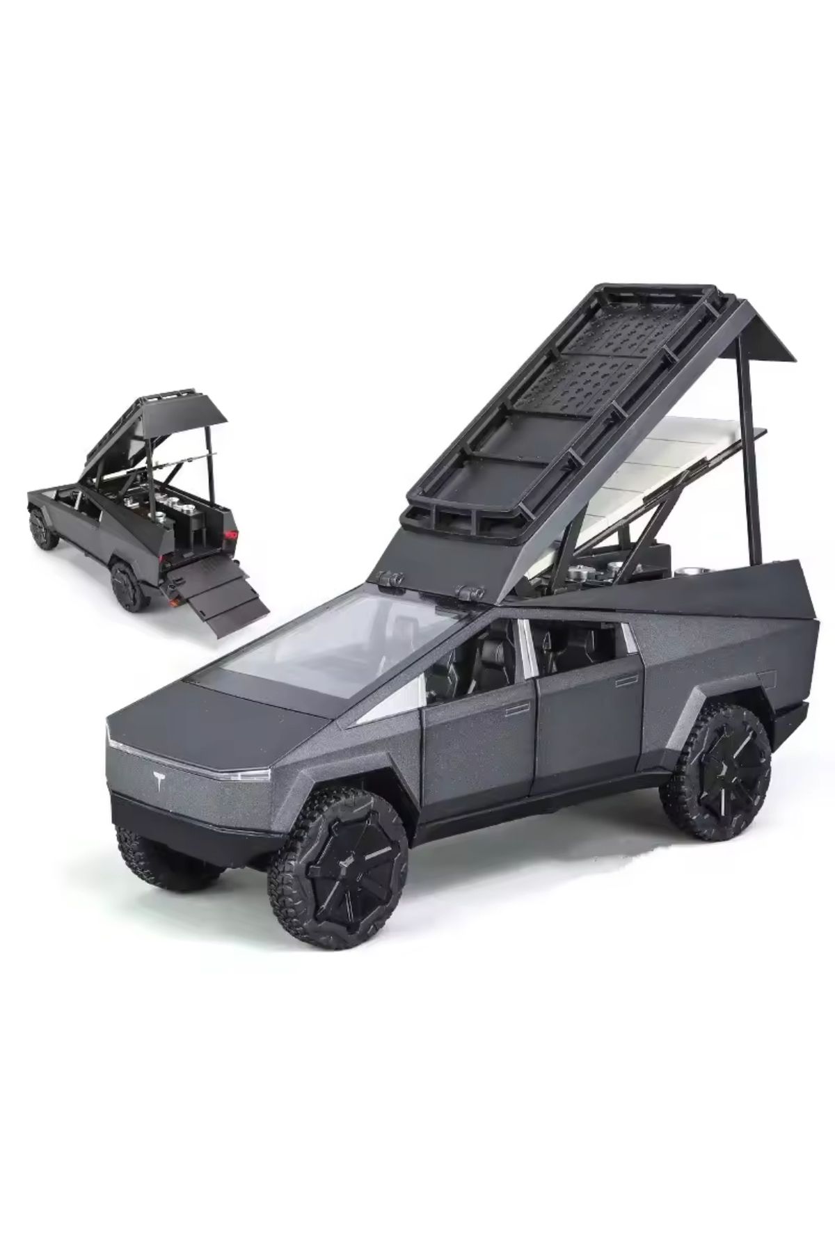 tmtoysandmore Tesla Cybertruck Diecast 1:24 Büyük Boy Metal Araba Işıklı Sesli Model 23.5 Cm Siyah