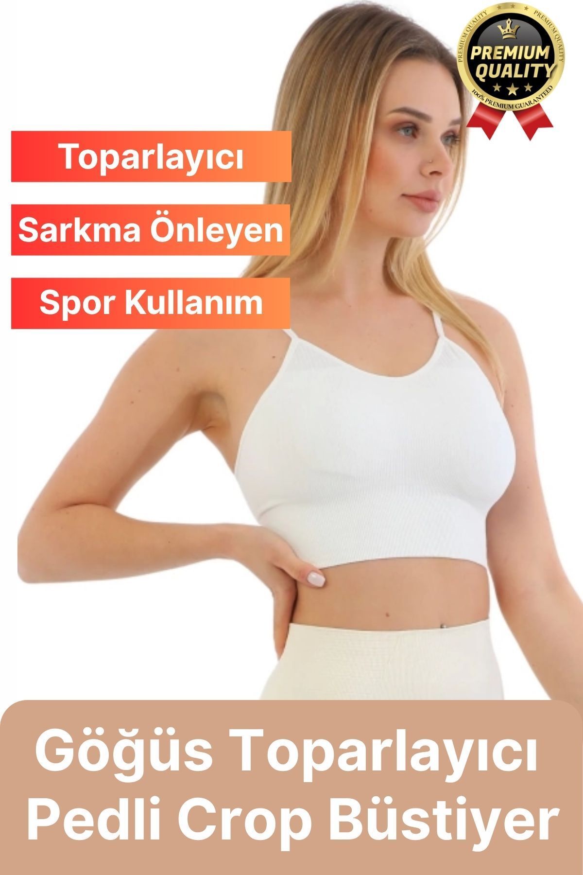Svein Göğüs Toparlayıcı Sarkma Önleyen Gündelik Spor Kullanım İnce İp Askılı Pedli Çizgili Crop Büstiyer