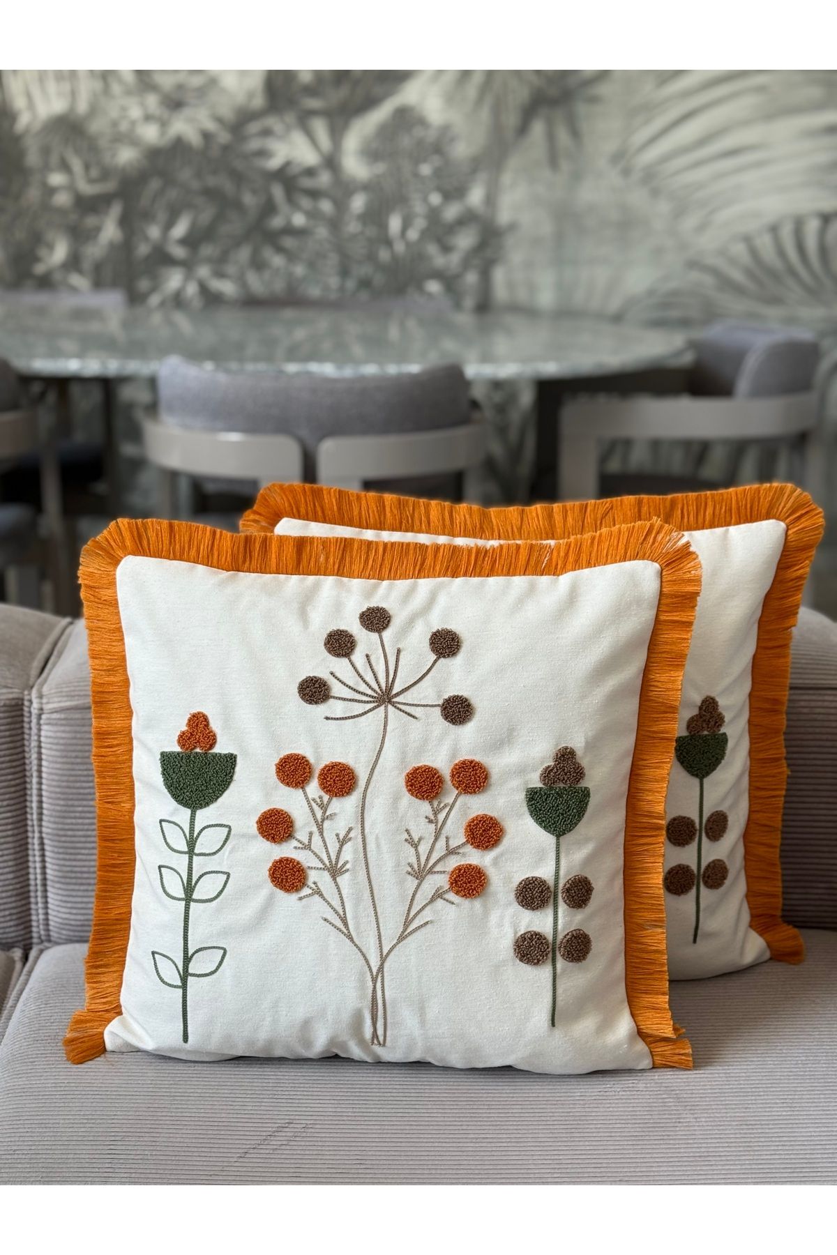 Skhome Modern Punch İşlemeli Saçaklı Kırlent Kılıfı 1 Adet 43x43cm(SPNC-20)