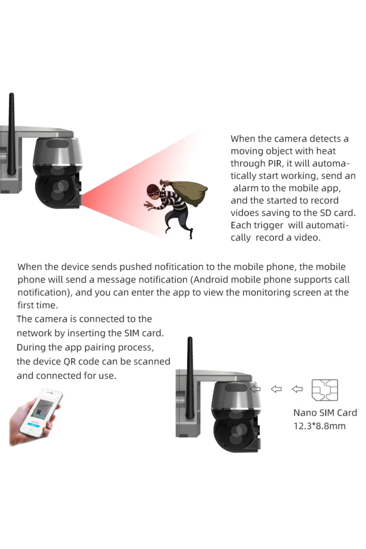 GÜMRÜK BEY ICAM Güneş Enerjili TF Kart Destekli Wifi PTZ IP Kamera 4Mp. HD Lens 360 Derece Gece Görüşü fotoğrafı 5 (önizleme)