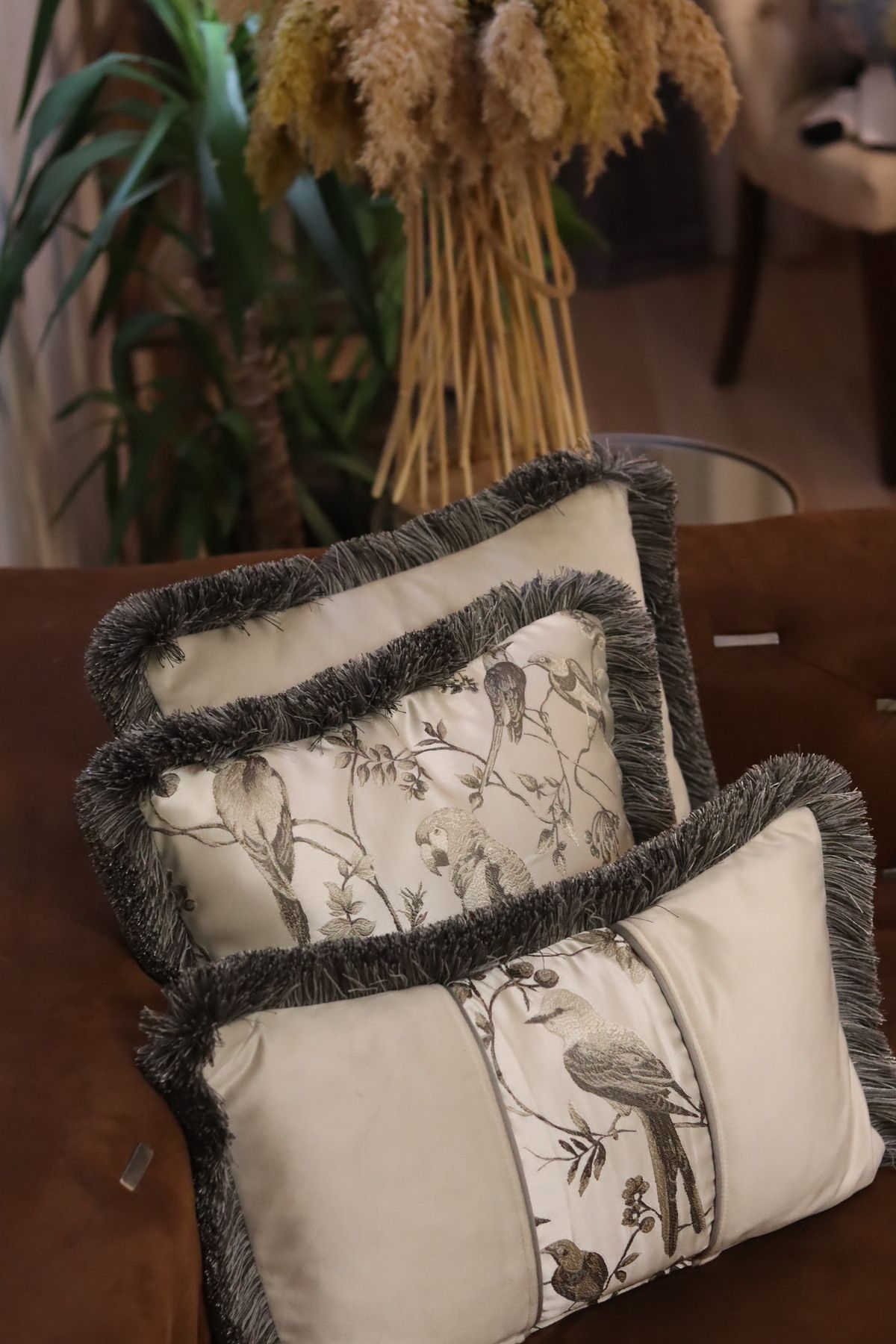Lux Pillows Kuşlu Kırlent Takımı