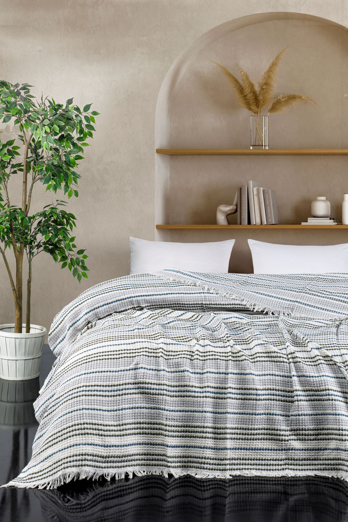 Rebeka Home Collection Ekose Güneş Gri - Haki - Indigo 200x230 Çift Kişilik Pike