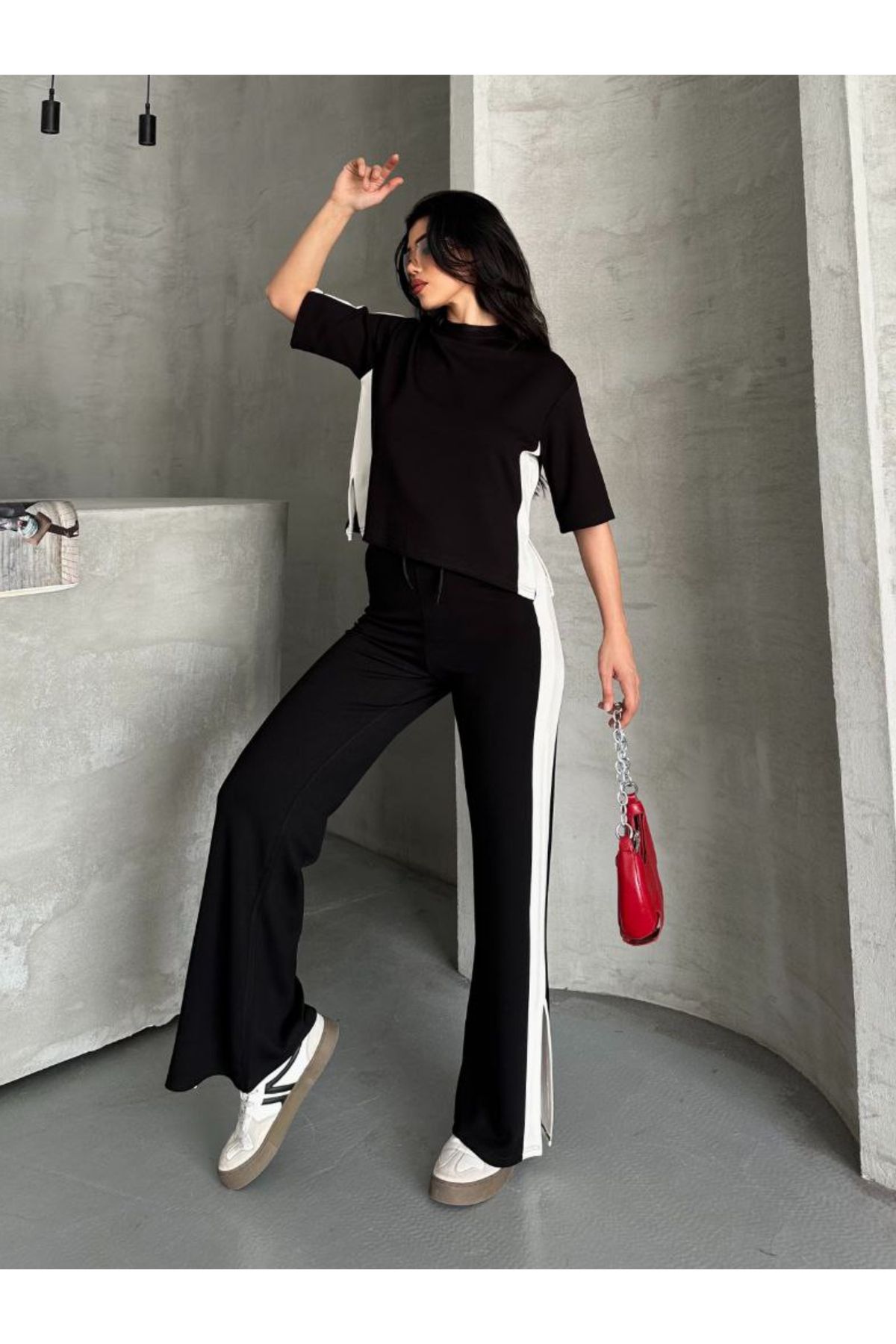 estilowear yanı şeritli Spor eşofman takımı Model 2014001