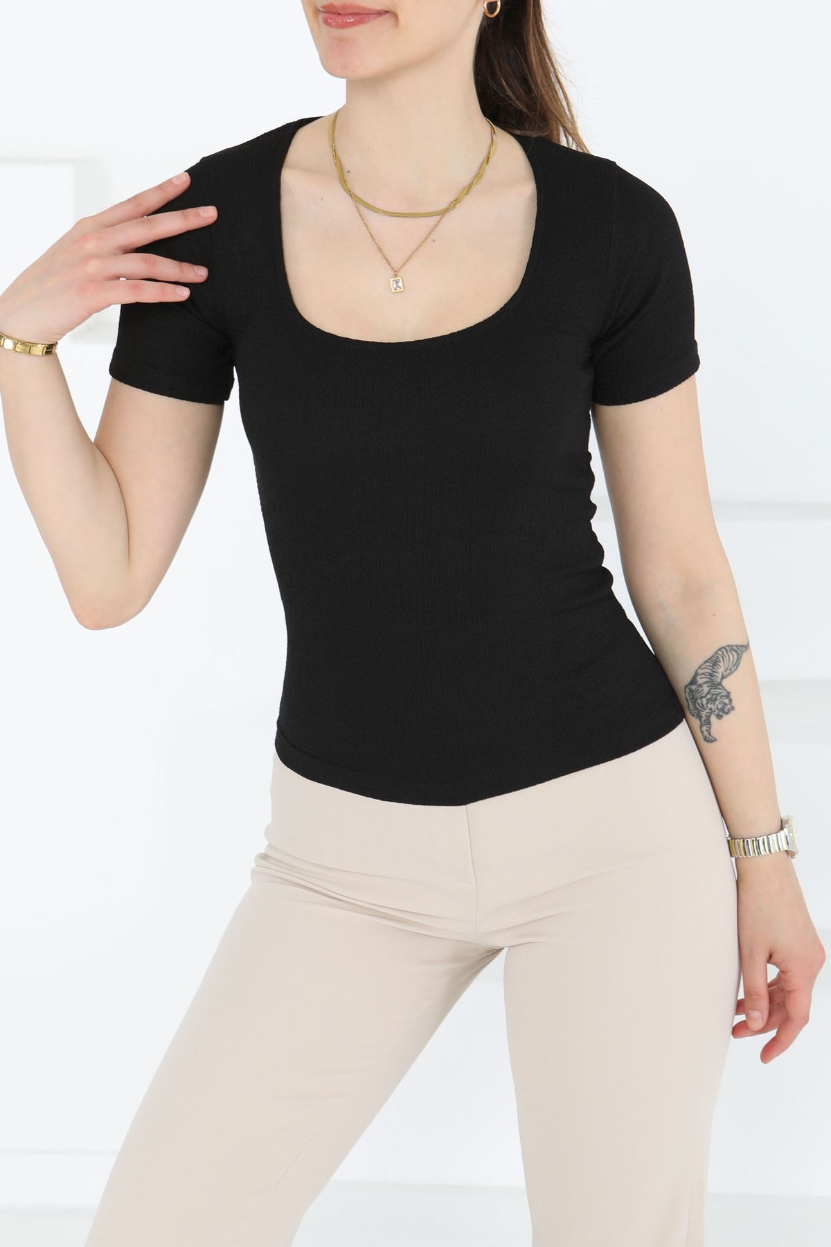 TOFİSA Kısa Kollu Bluz Siyah - 27235