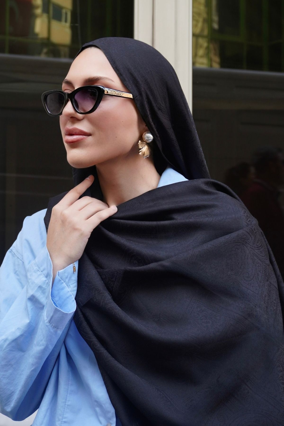 A/F fezah prive Etnik Monogram Desen Şal Siyah