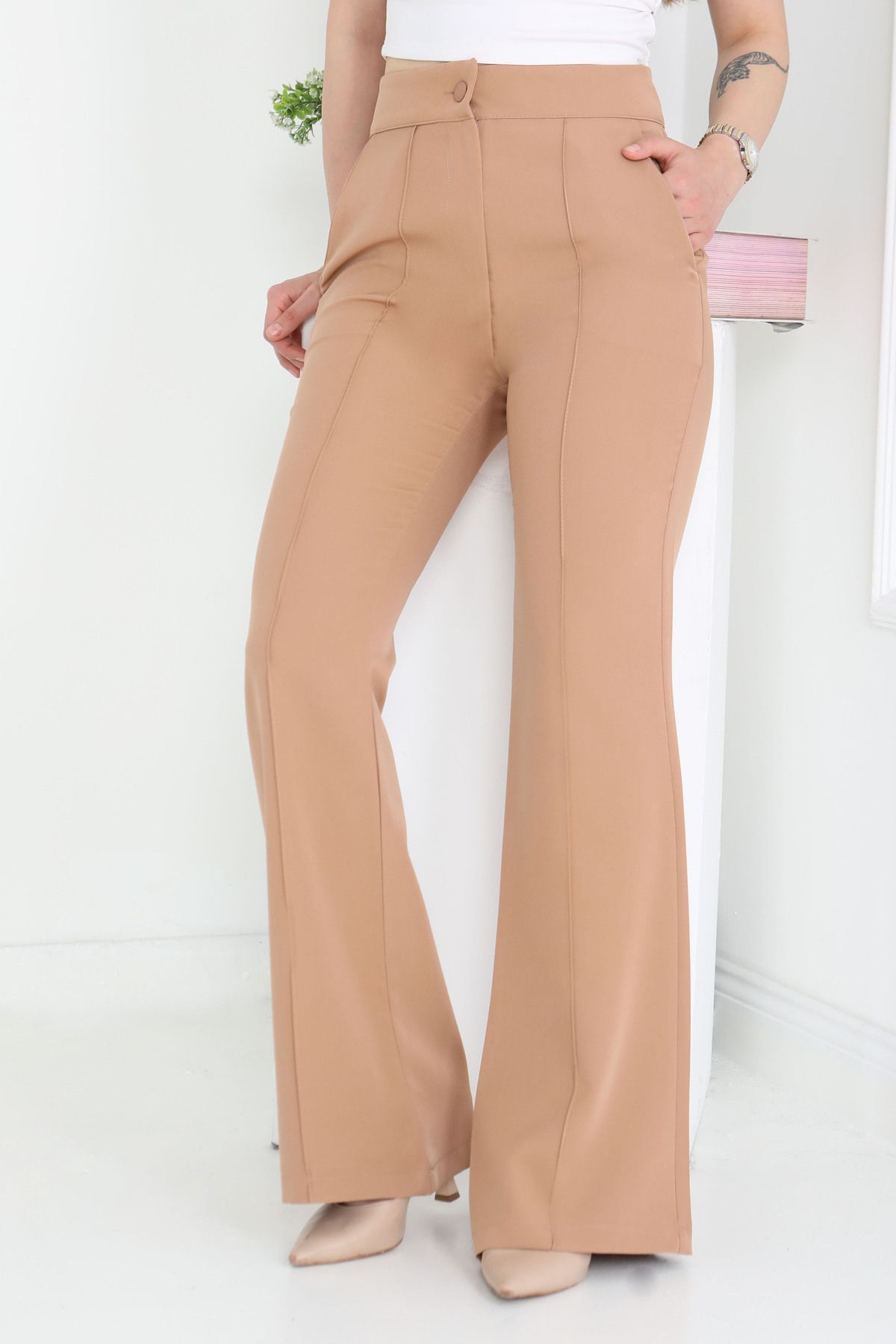 TOFİSA Çımalı Kumaş Pantolon Vizon - 27247
