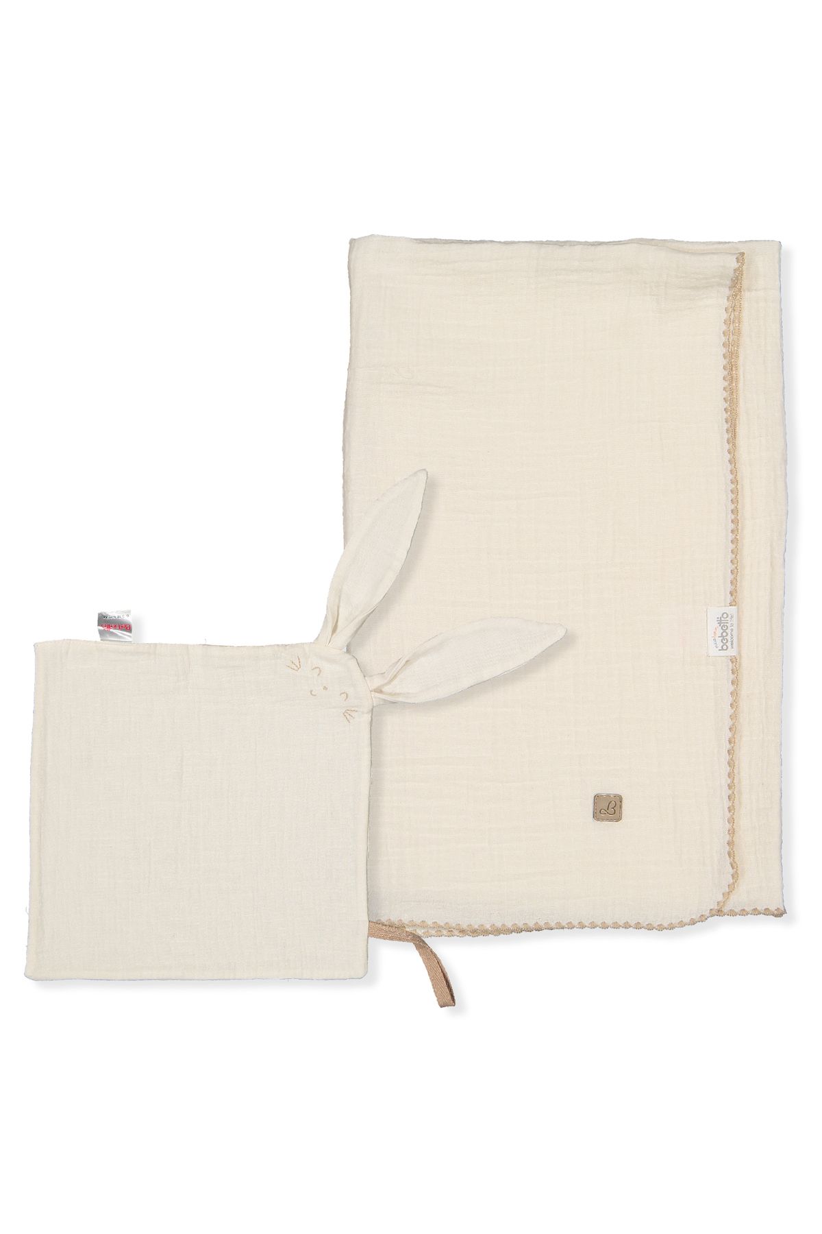 Bebetto MÜSLİN BATTANİYE VE UYKU ARKADAŞI SET 2Lİ (HELLO) 80X85/25X25 CM