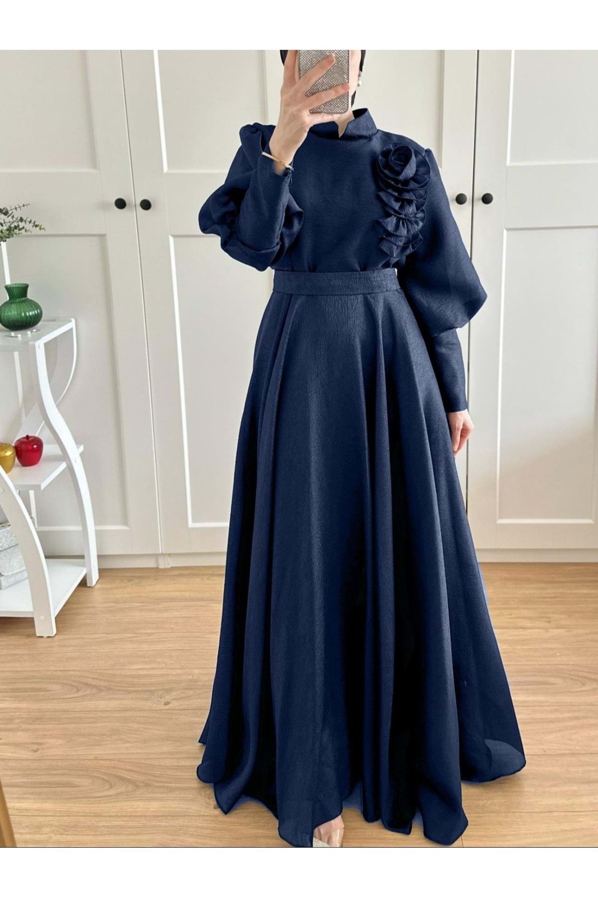 Tane 25Y4725 ABİYE BALON KOL GÖĞÜS GÜL DETAYLI BELİ KEMERLİ LACI