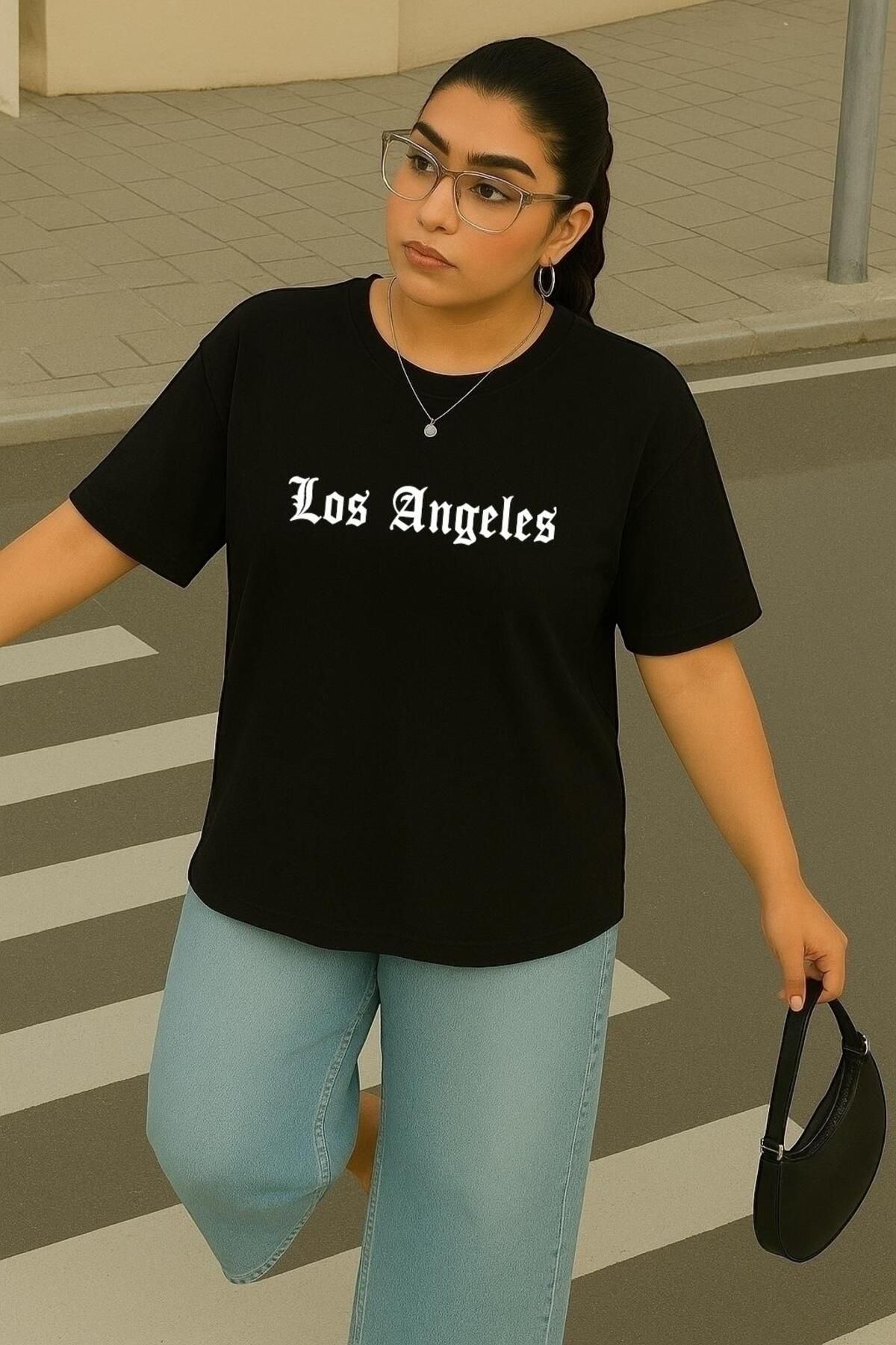 BENROMA Büyük Beden Los Angeles Baskili Uni̇sex Ti̇şört